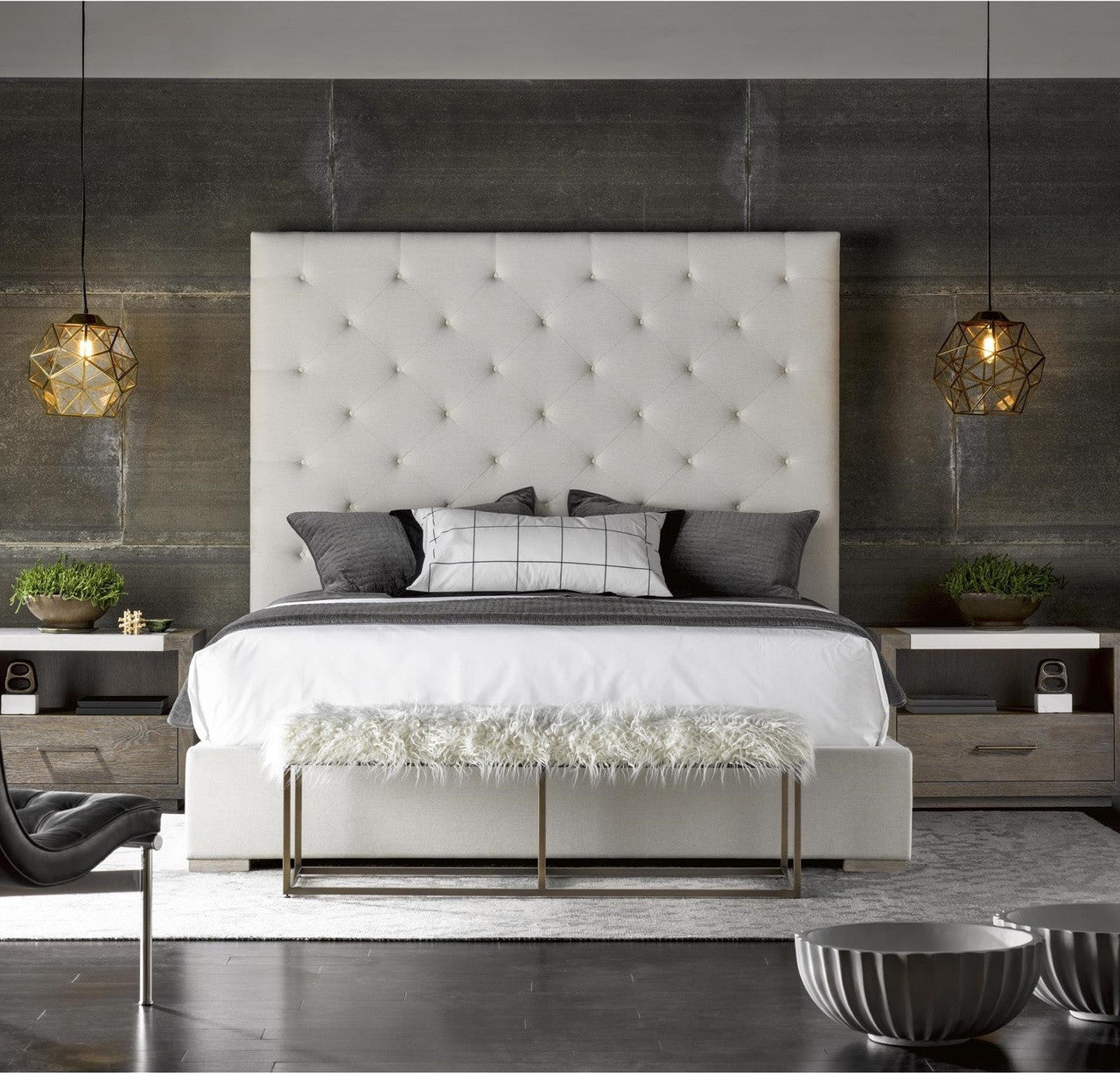 Modern Box-Tufted Panel Upholstered Platform California King Bed