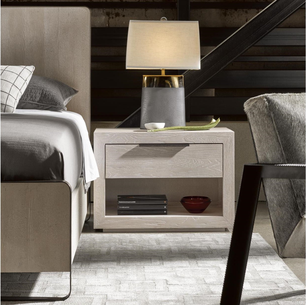 Modern Grey Oak Huston 1 Drawer Nightstand