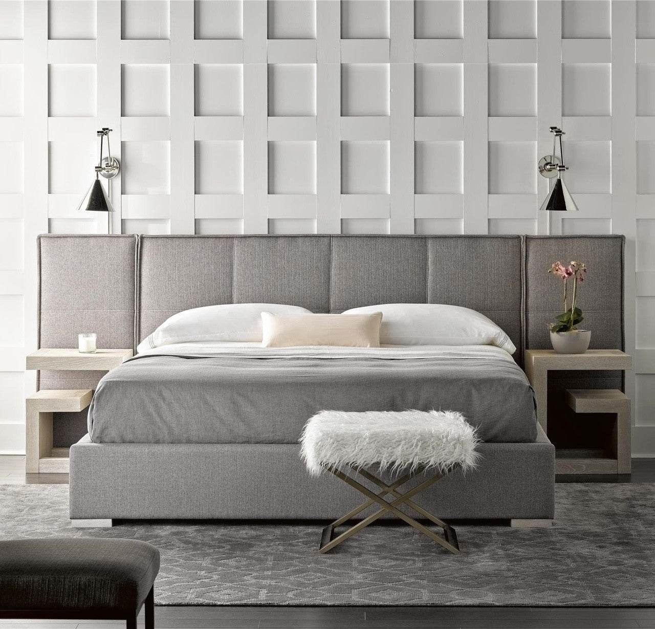 Modern Grey Oak Huston Geometric Bedside Table