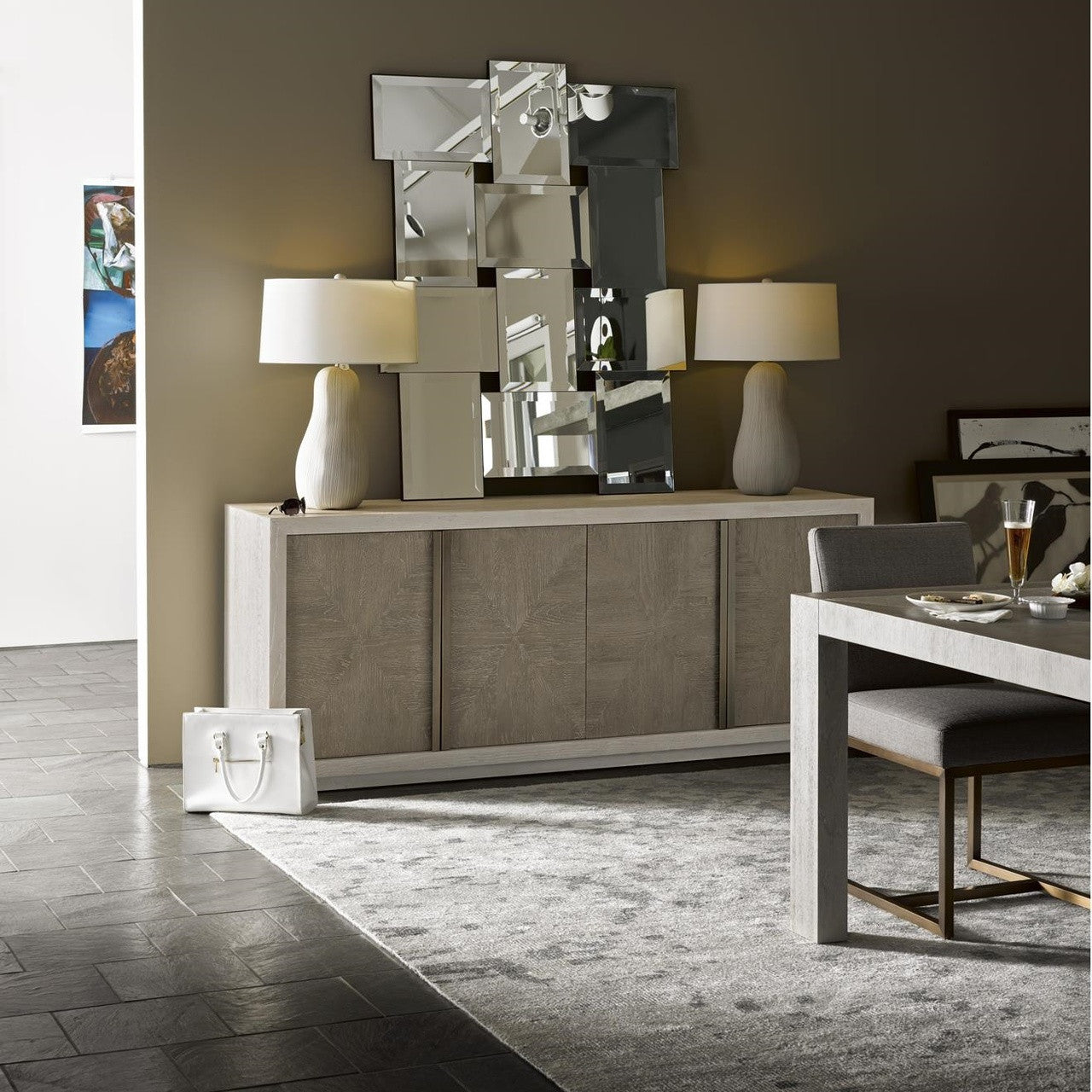 Modern Grey Oak Wood 4 Door Brinkley Credenza Sideboard