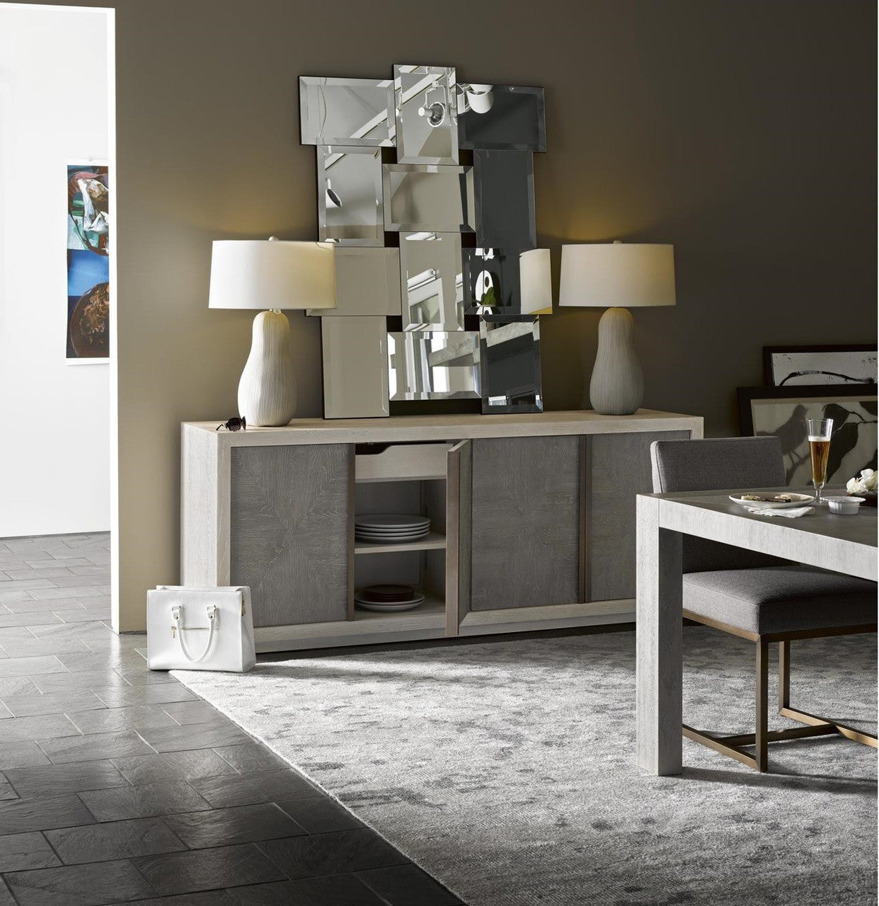 Modern Grey Oak Wood 4 Door Brinkley Credenza Sideboard