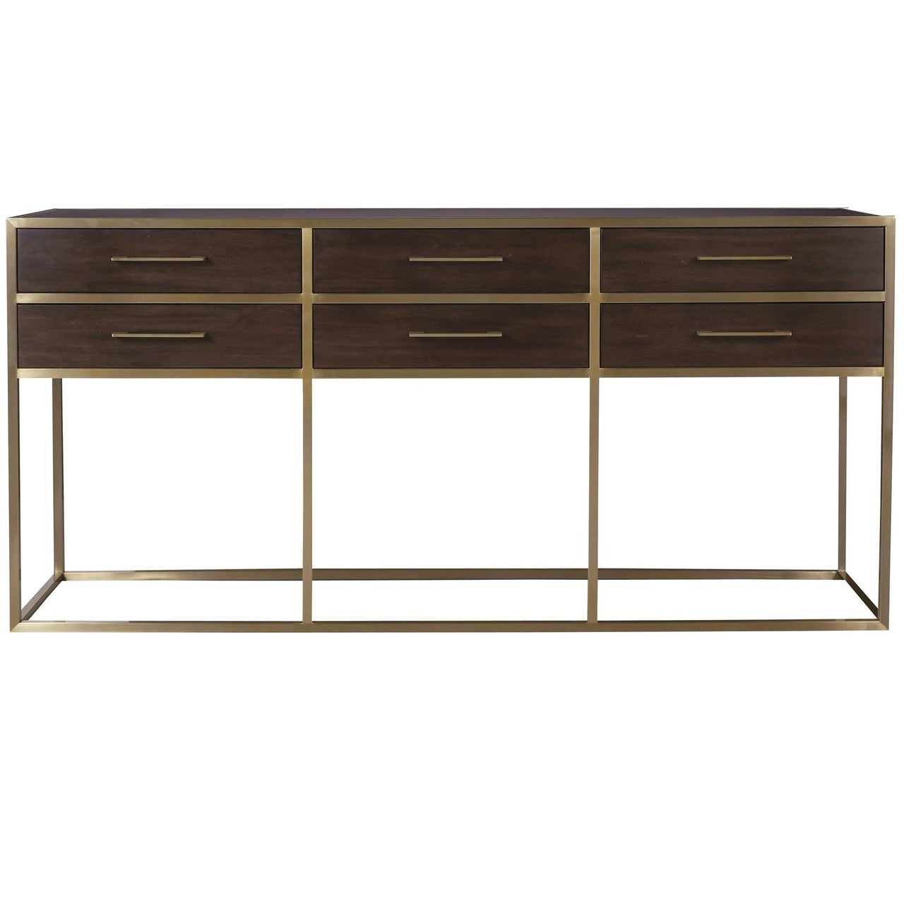 Gibson Modern Brushed Gold Mahogany 6 Drawers Console Table