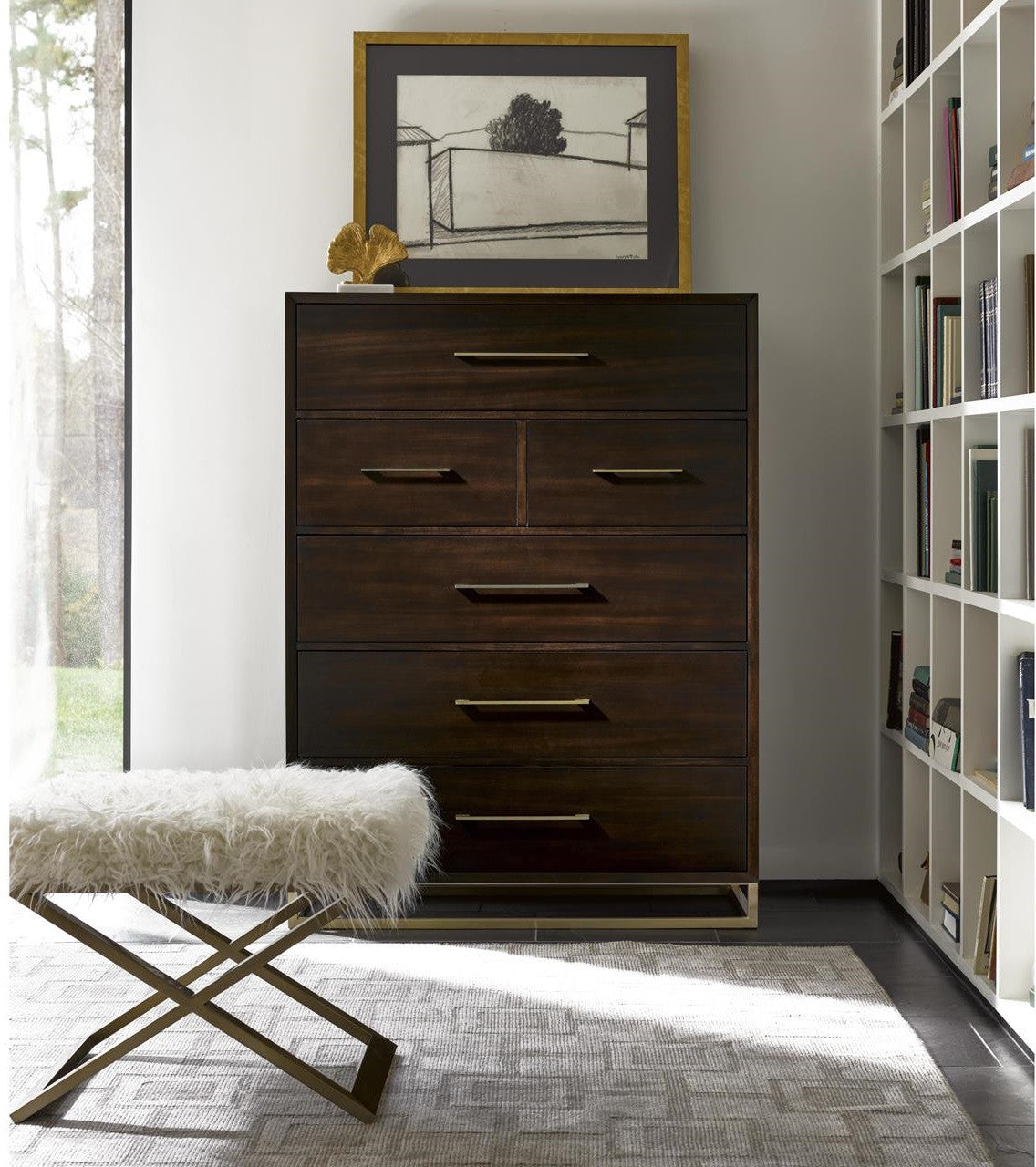 Gibson Modern Brushed Gold Mahogany 6-Drawers Chest,