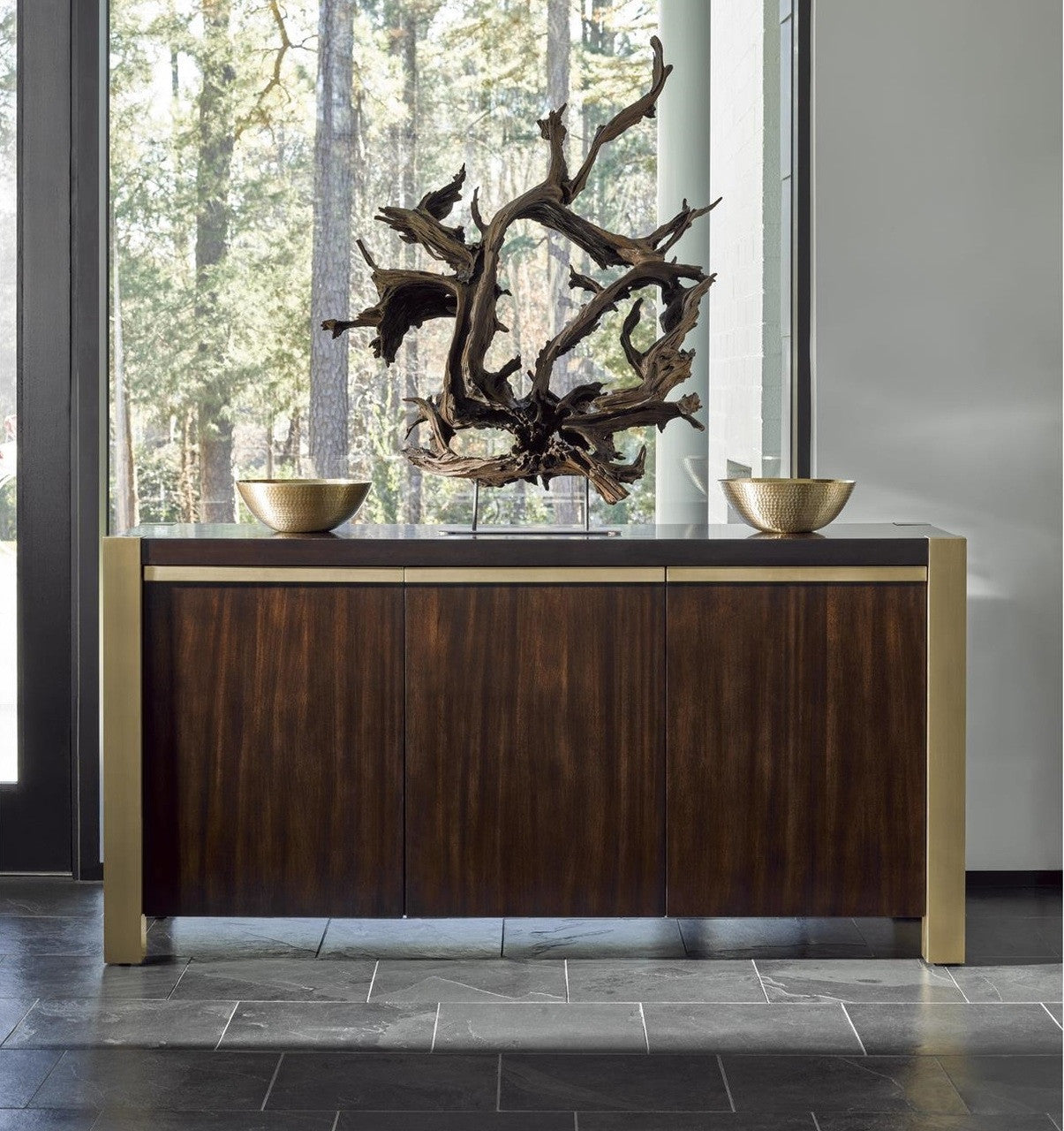 Gibson Modern Brushed Gold Mahogany Credenza Sideboard