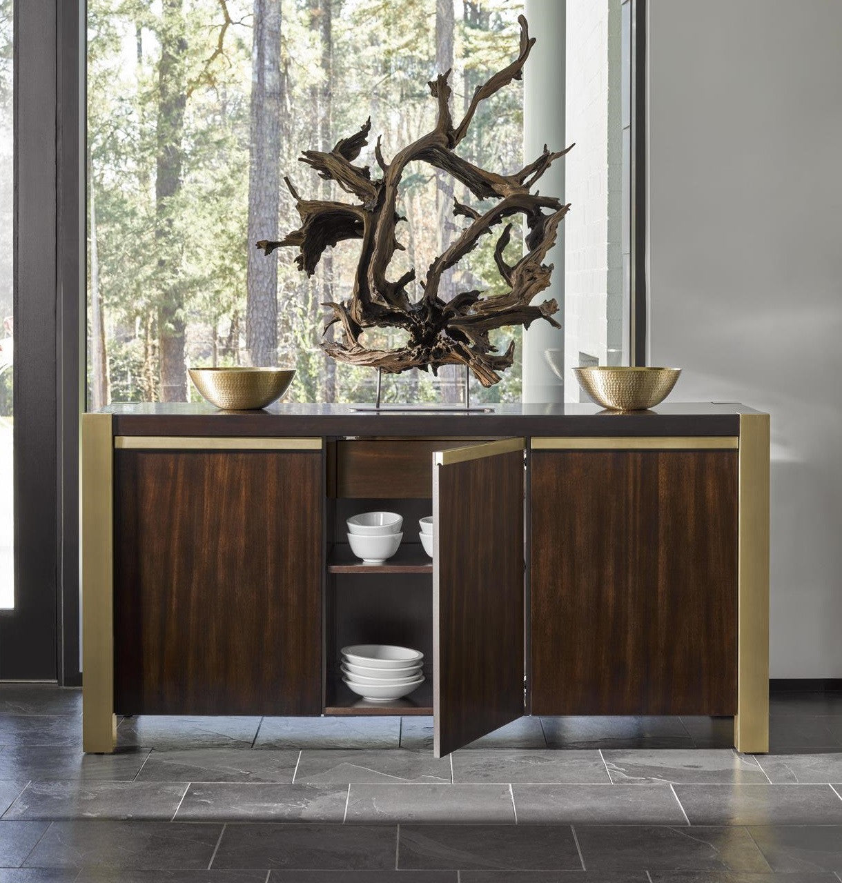 Gibson Modern Brushed Gold Mahogany Credenza Sideboard