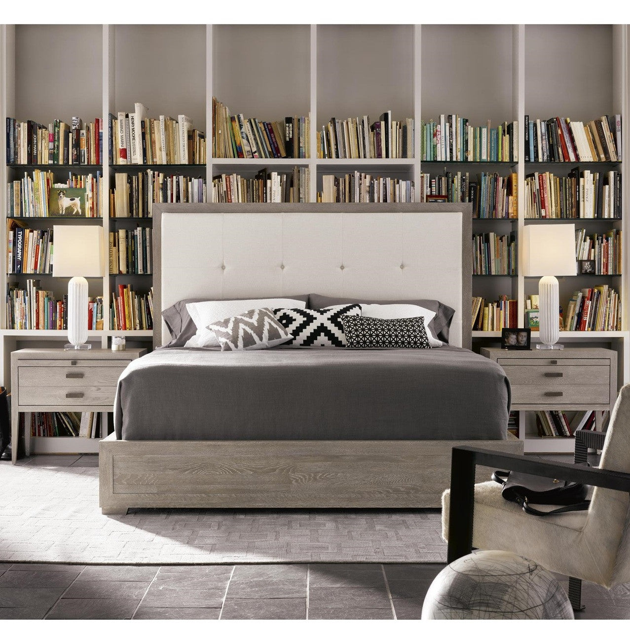 Nolan Modern Grey Oak Tufted Headboard Cal King Platform Bed