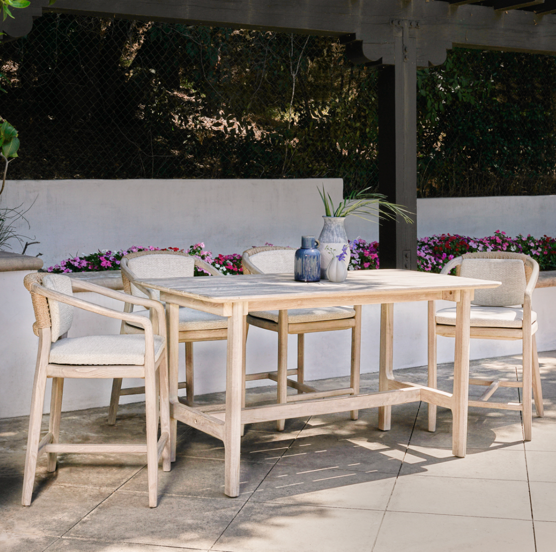 Dawn Teak Wood Outdoor Counter Table in Gray 67"