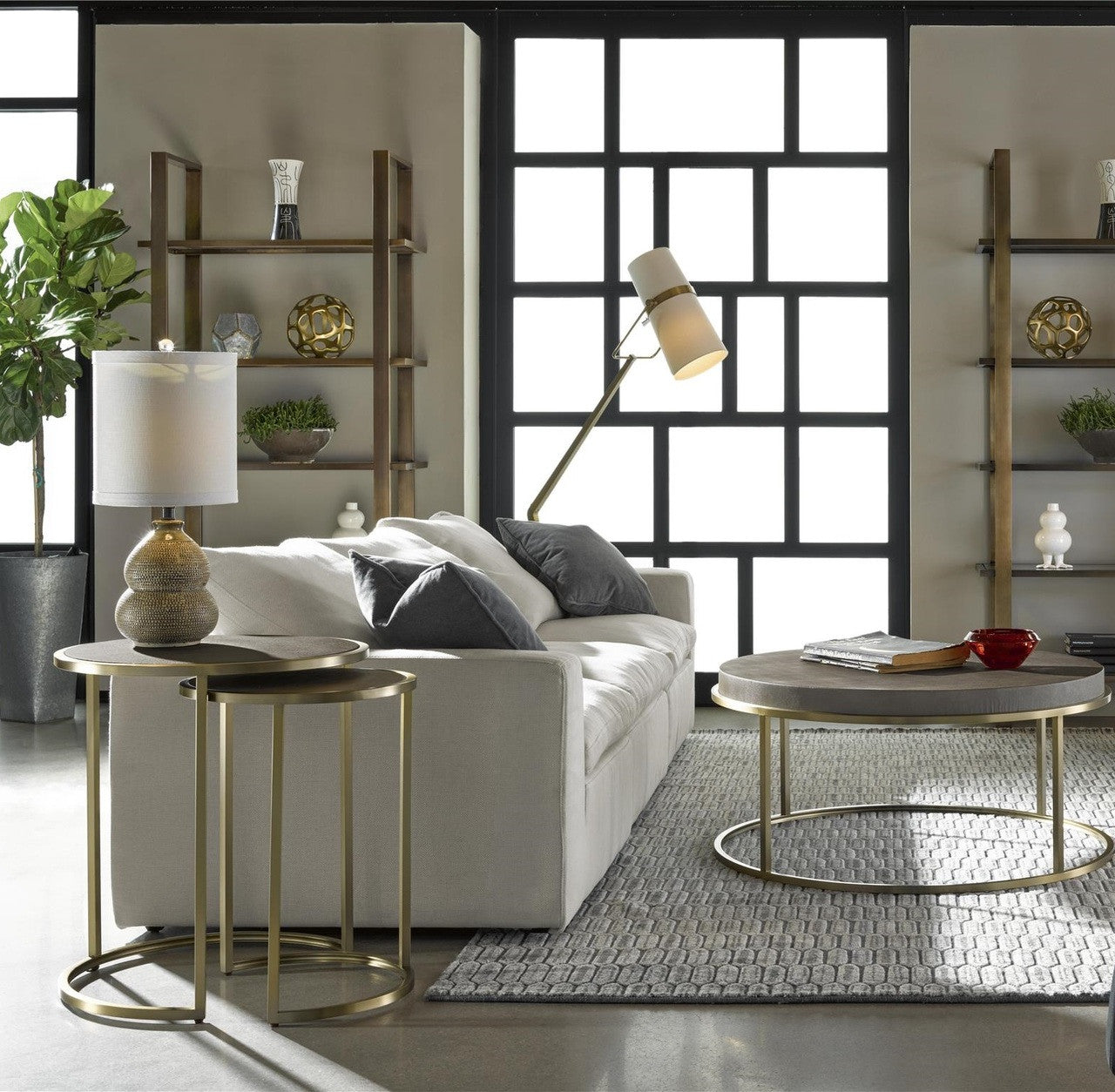 Portobello Modern Shagreen Round Nesting Side Tables, Gold