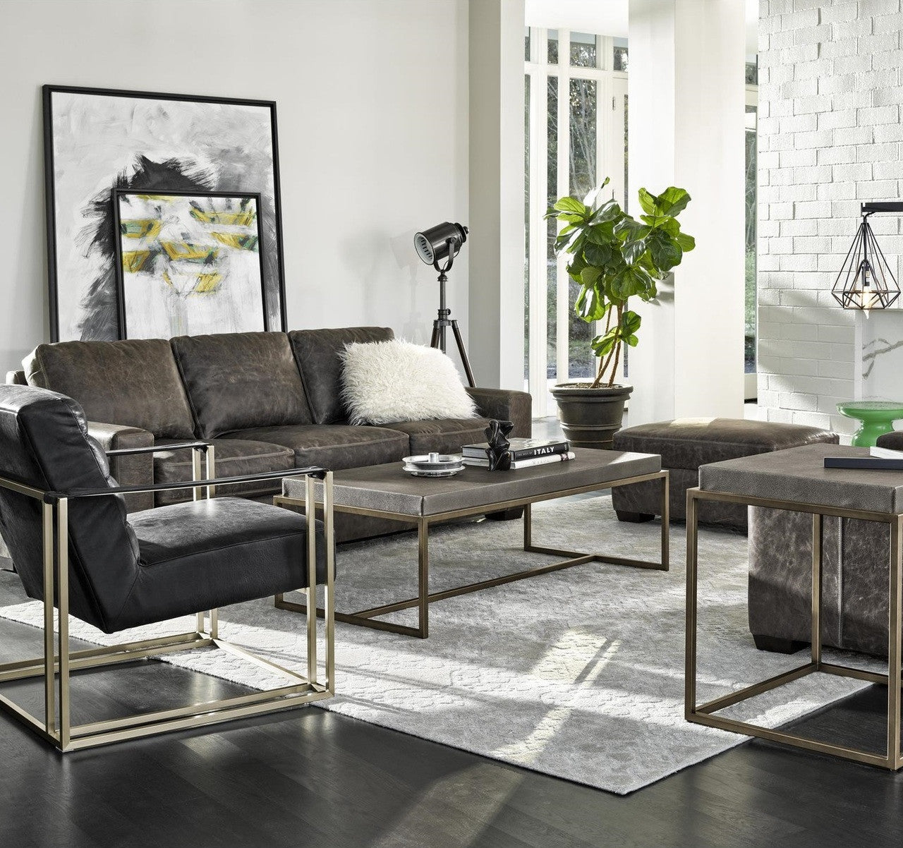 Portobello Modern Shagreen Bronze Metal Leg Coffee Table