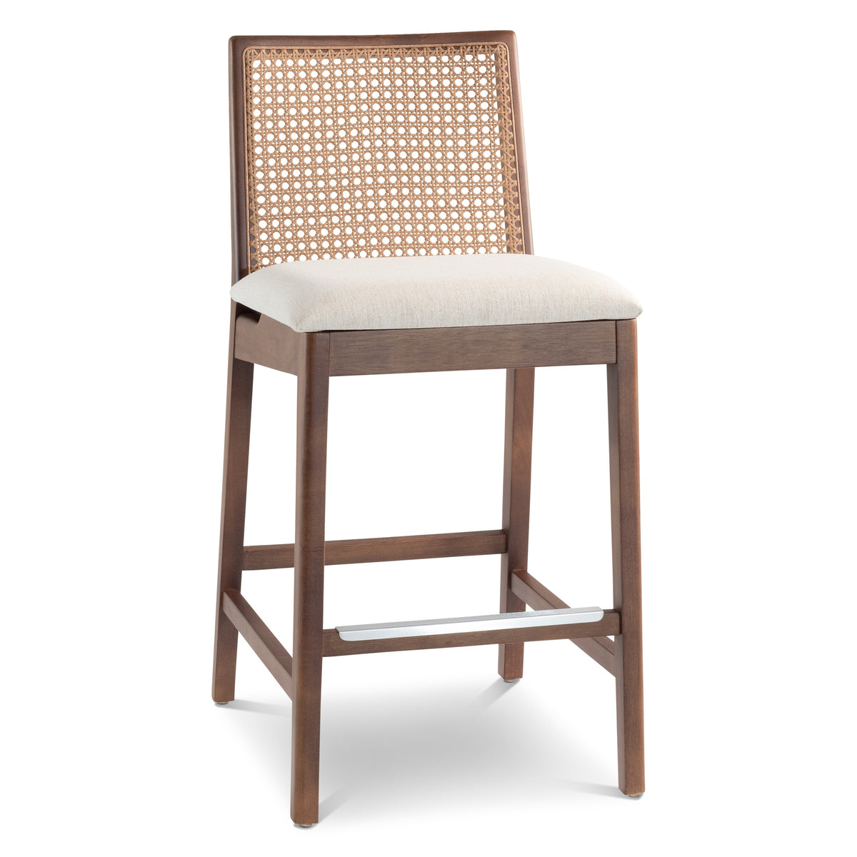 Modern Brazilian Nardia Cane Counter Stool Medley Ivory Seat Nogal Frame - Nogal Cane Webbing by Urbia - detail 2