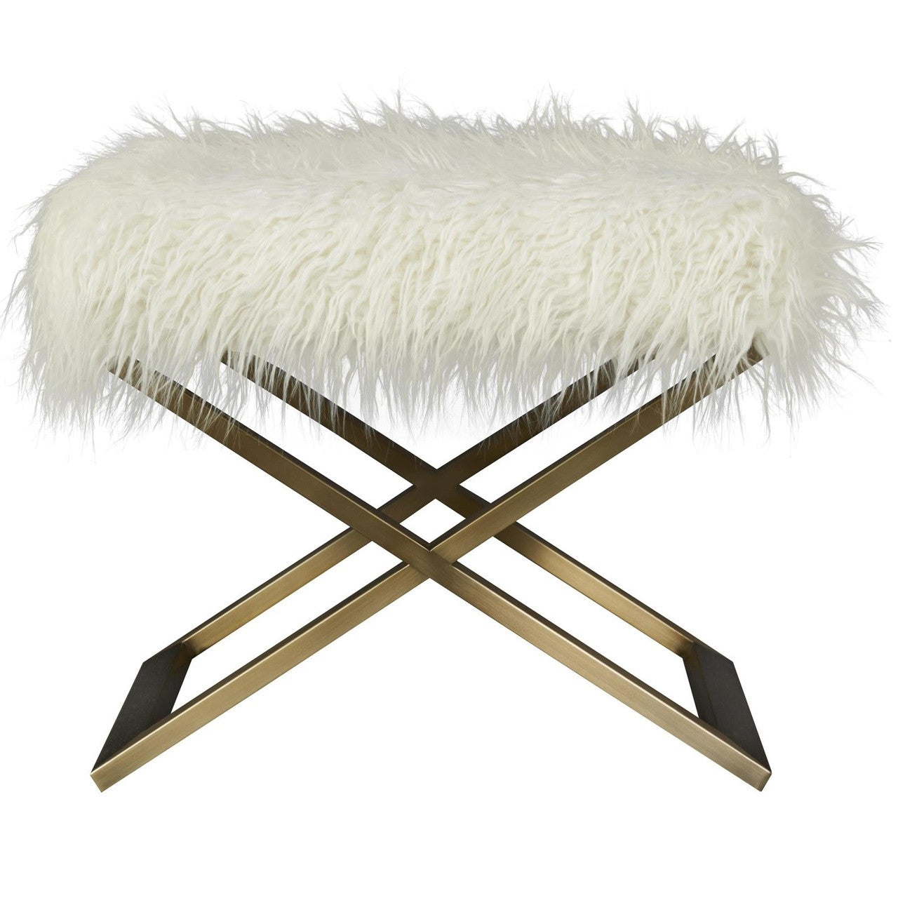 Modern Hollywood Regency Alpaca Fur Brass Leg Stool