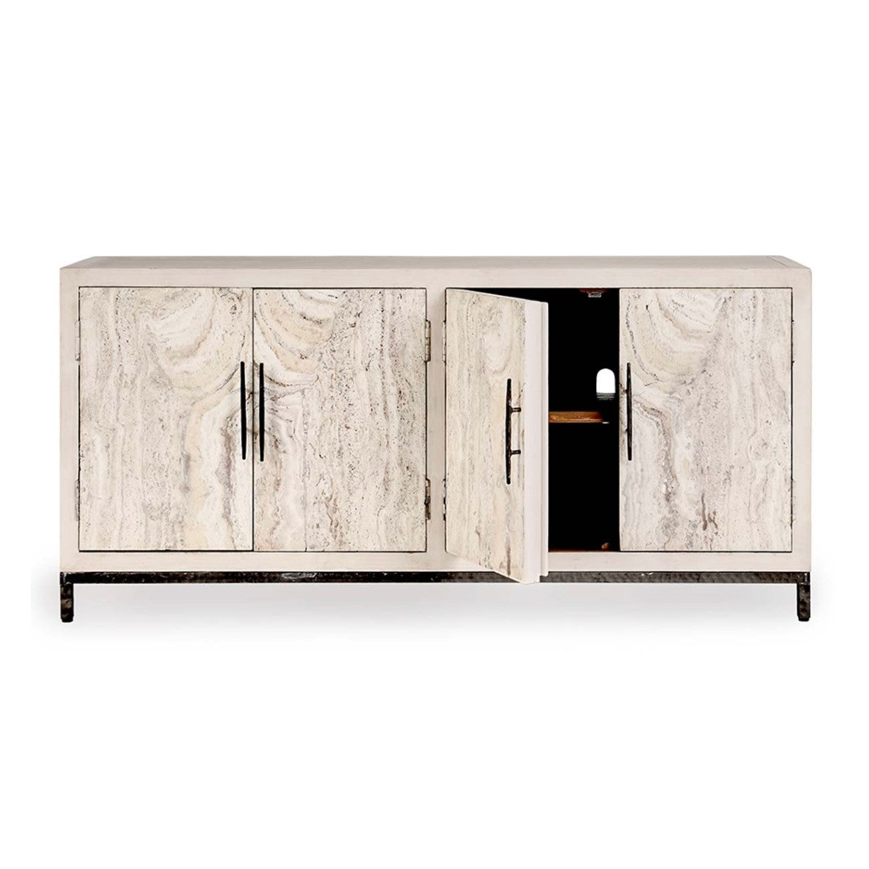Lisbon 4-Door Reclaimed Wood and Travertine Sideboard 76" - Vintage White