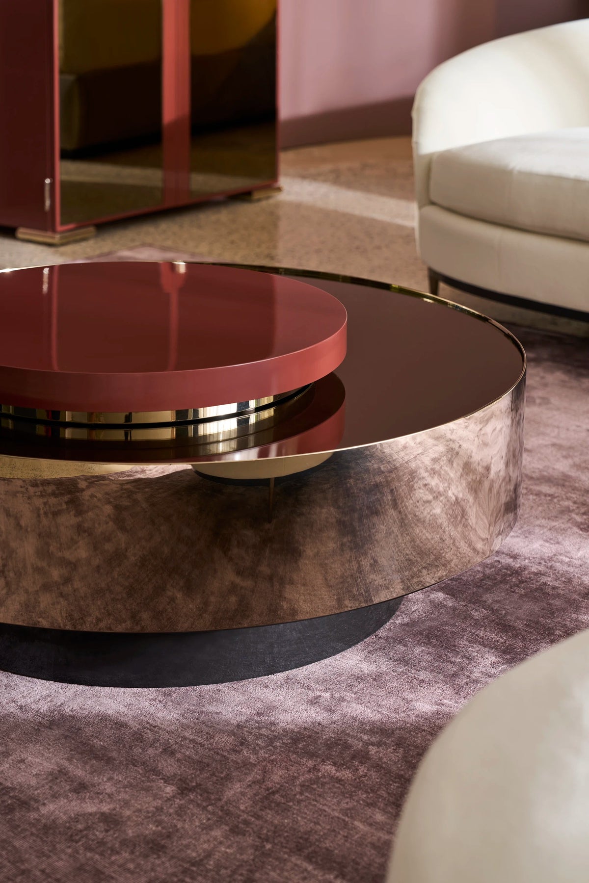 Radius Cocktail Round Accent Tray Rouge Red Gloss Coffee Table 25.50" by Caracole - view 3