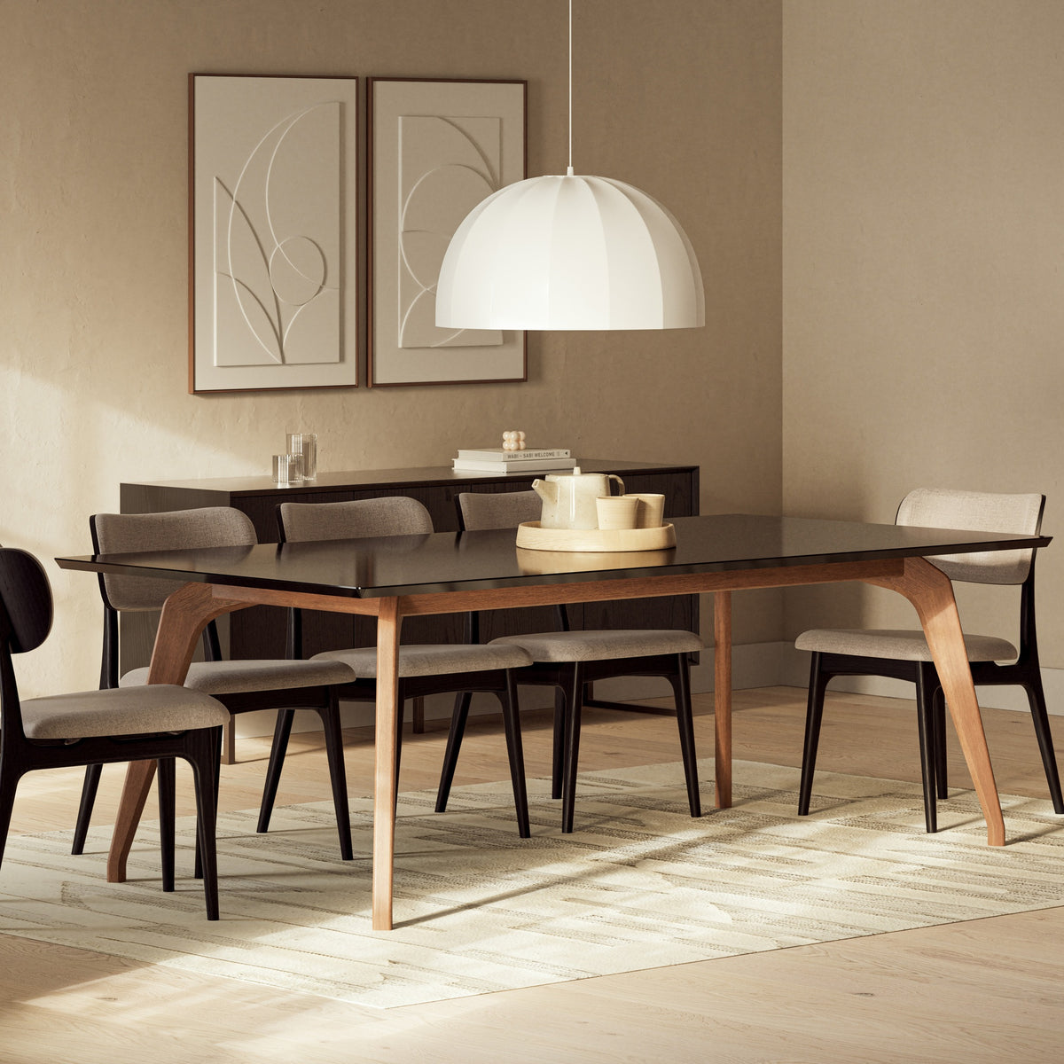 Modern Brazilian Giane Dining Table Nogal Base Black Top 86.5"W x 43.5"D x 30"H by Urbia - detail 10