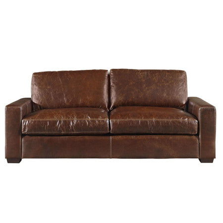 Oliver Brown Leather Sofa 84"