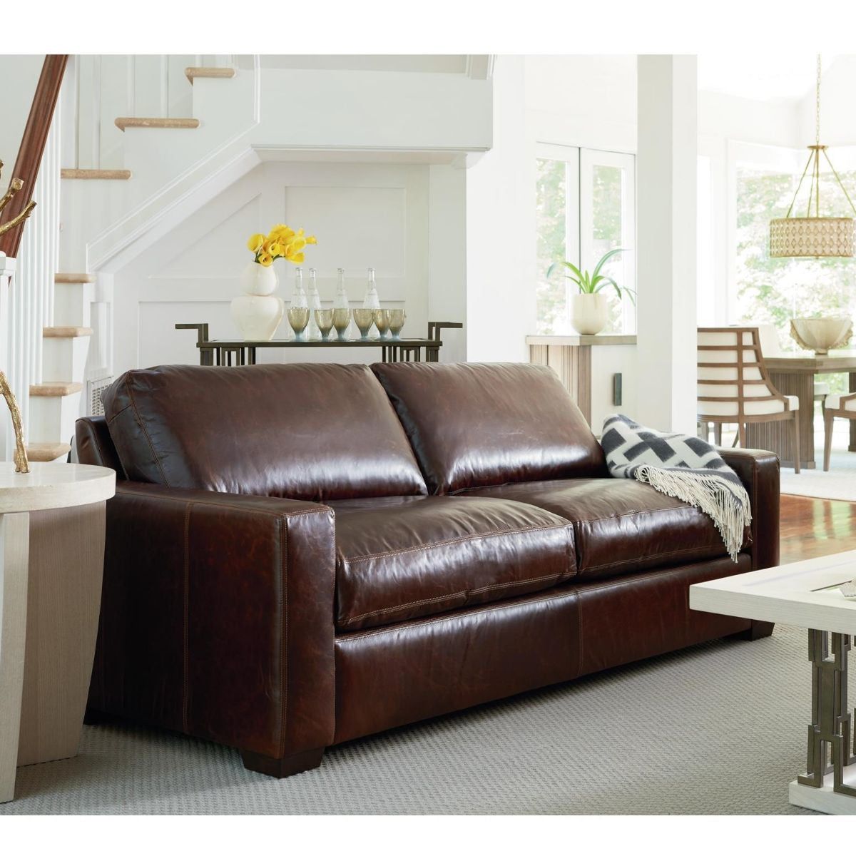 Oliver Brown Leather Sofa 84"