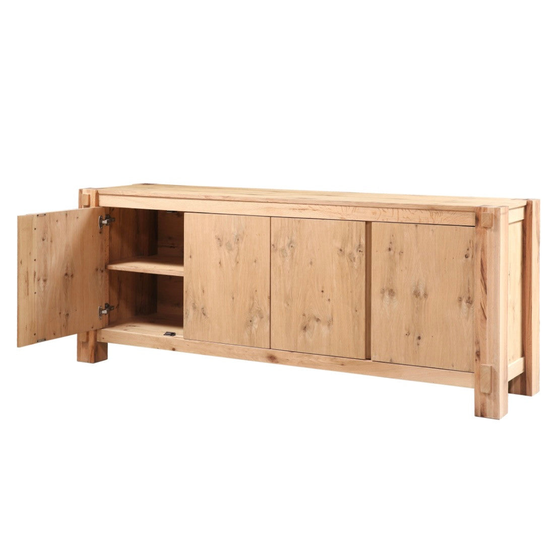 Alpine 4-Door Solid Distressed Oak Wood Buffet Sideboard 80"