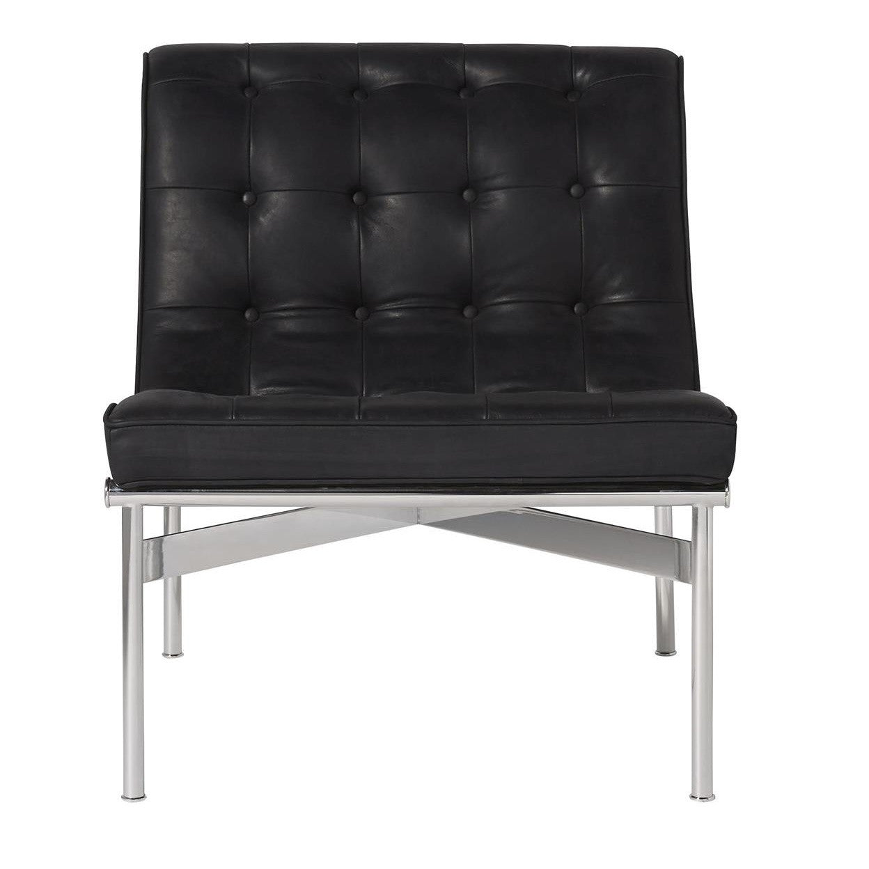 Elan Mid Century Modern Black Leather Armless Lounge Chair