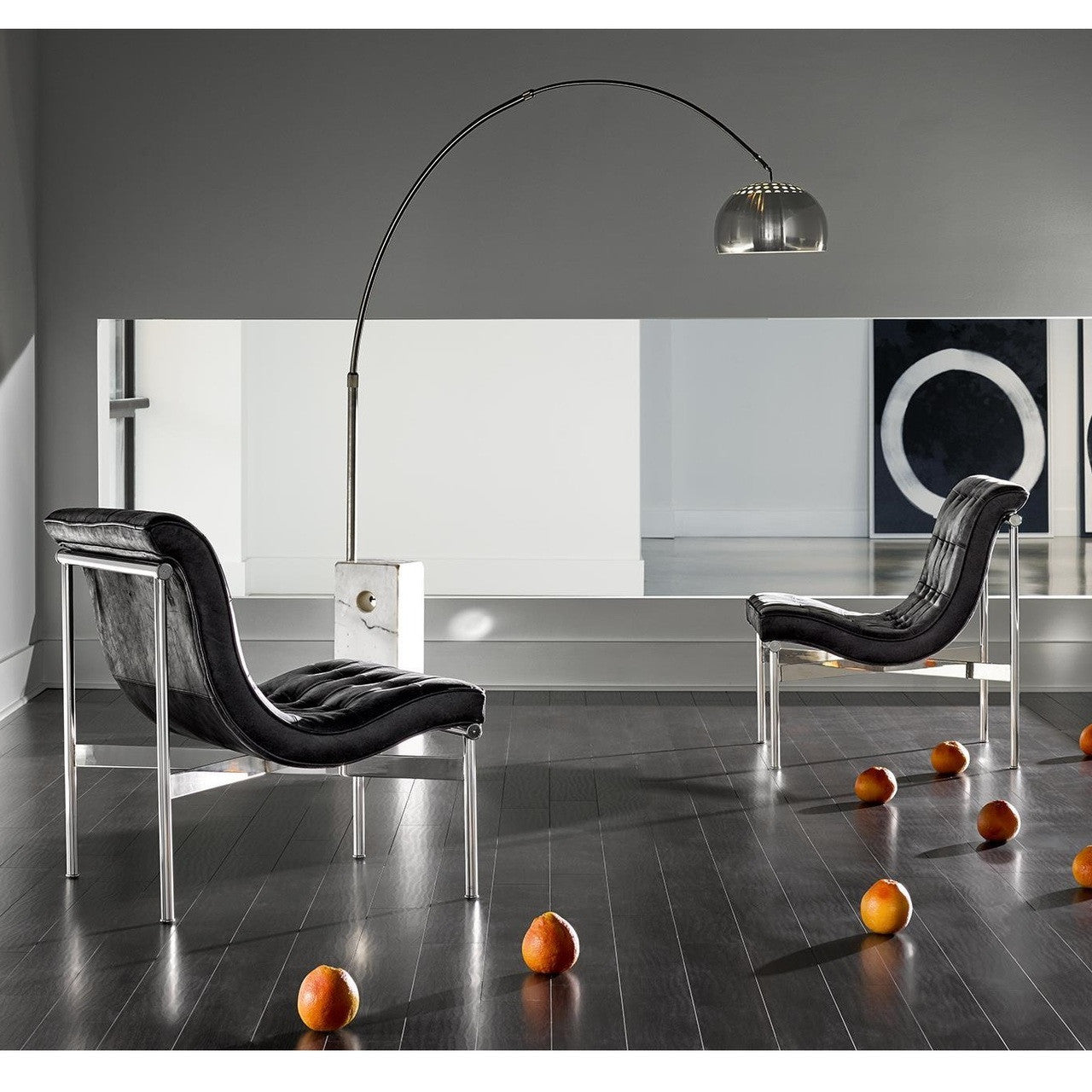 Elan Mid Century Modern Black Leather Armless Lounge Chair