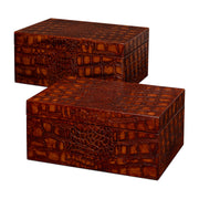 Candece Leather Box, Tan, S/2 by Sarreid Ltd