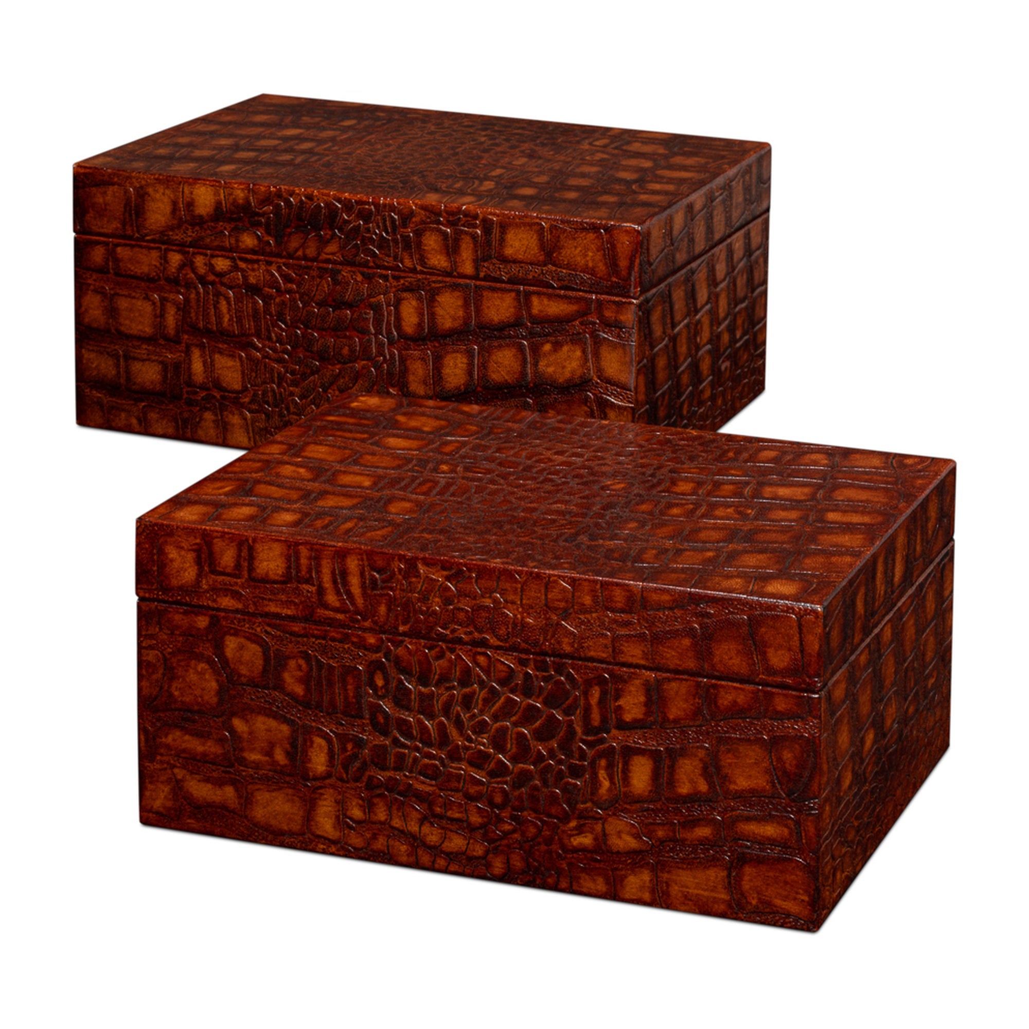 Candece Leather Box, Tan, S/2 by Sarreid Ltd