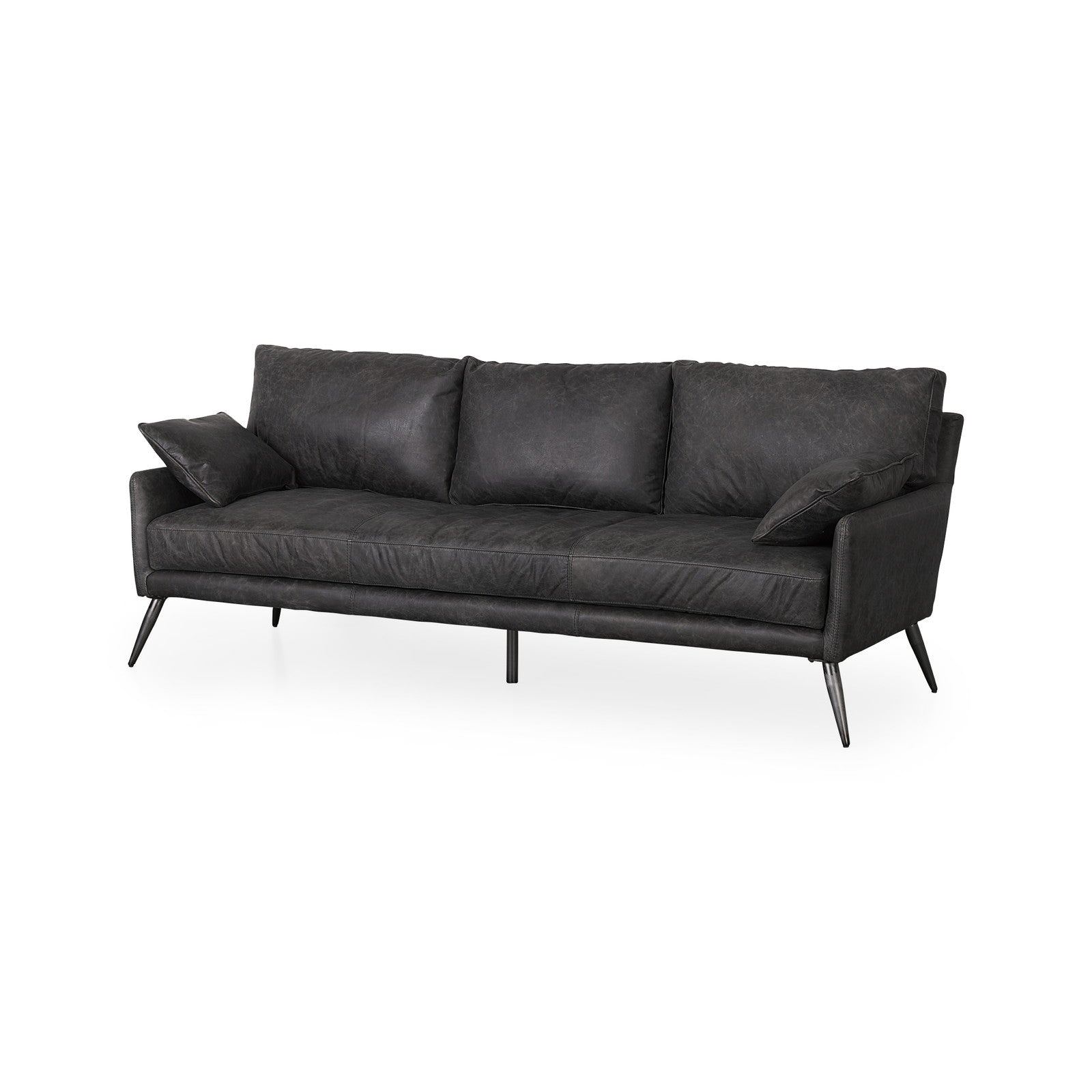 Cochrane 82L x 33W x 32.3 Black Leather Three Seater Sofa by Mercana at ZIN Home