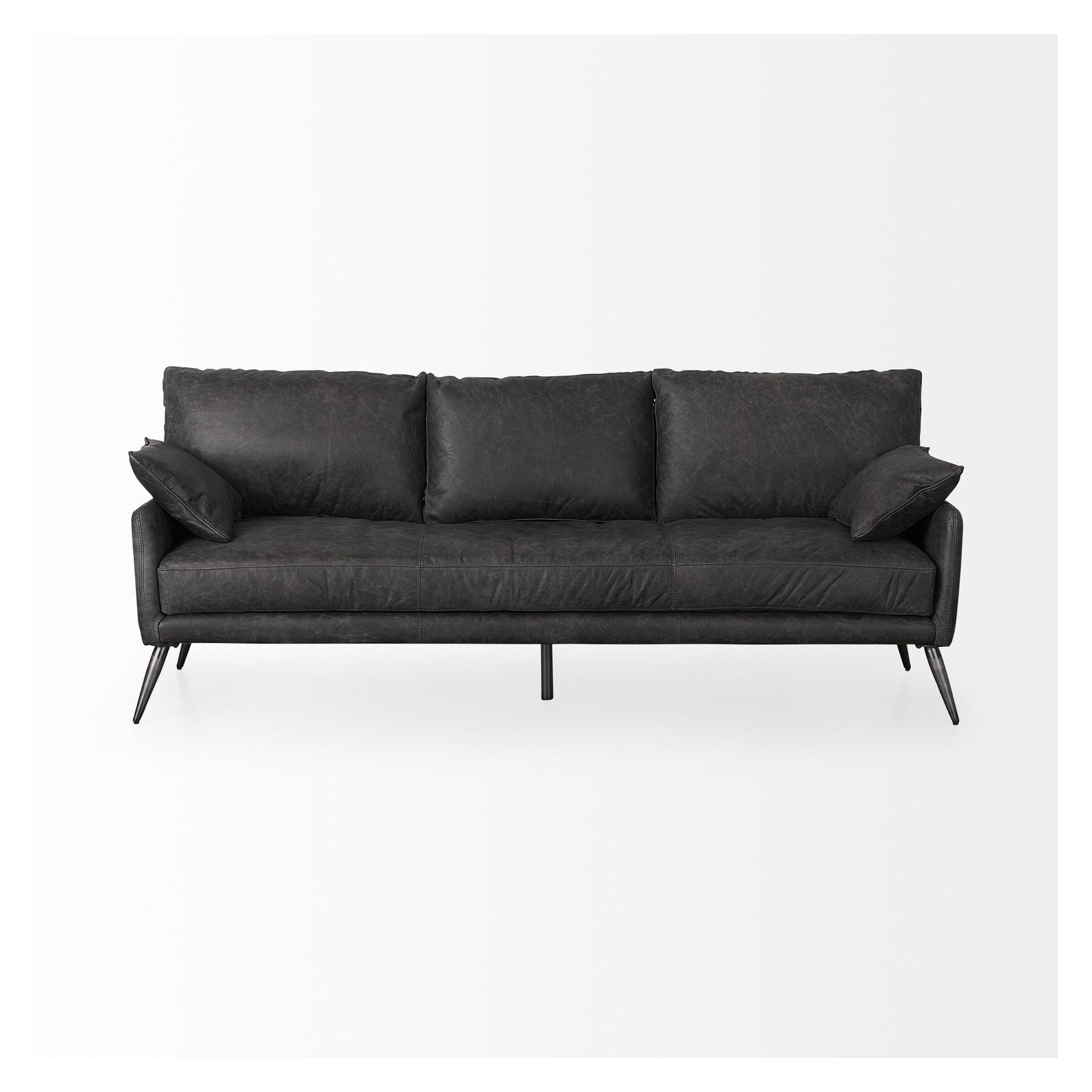 Cochrane 82L x 33W x 32.3 Black Leather Three Seater Sofa by Mercana at ZIN Home