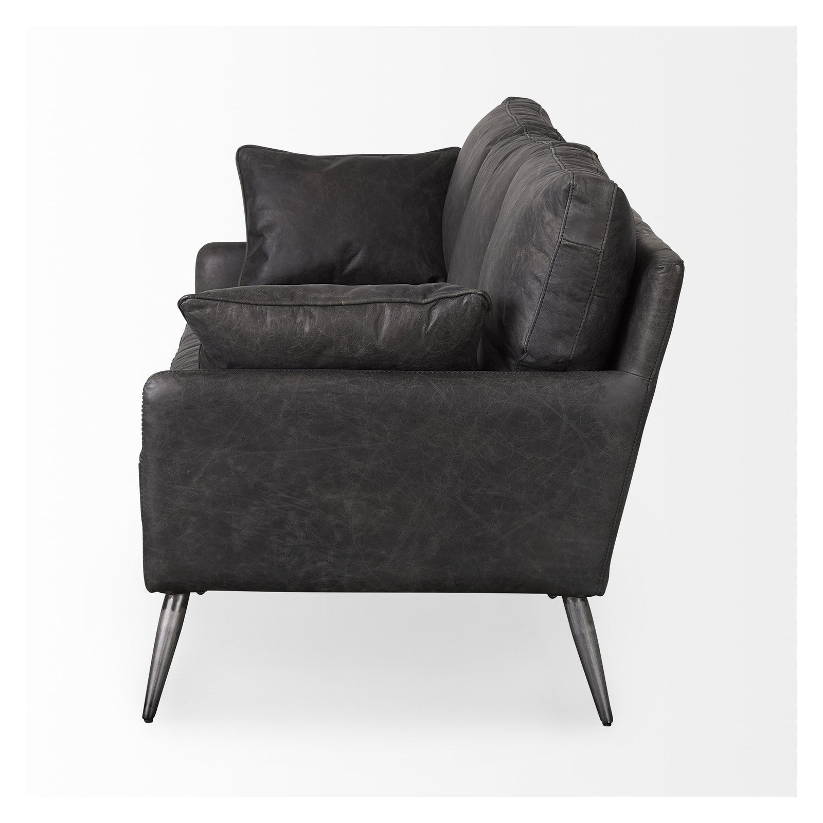 Cochrane 82L x 33W x 32.3 Black Leather Three Seater Sofa by Mercana at ZIN Home