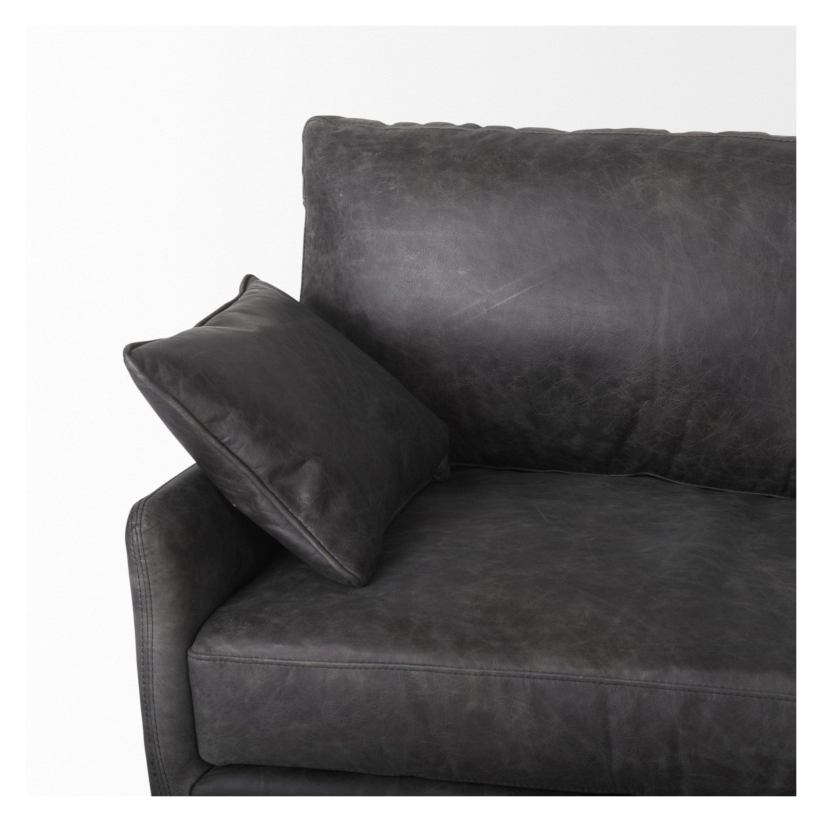 Cochrane 82L x 33W x 32.3 Black Leather Three Seater Sofa by Mercana at ZIN Home