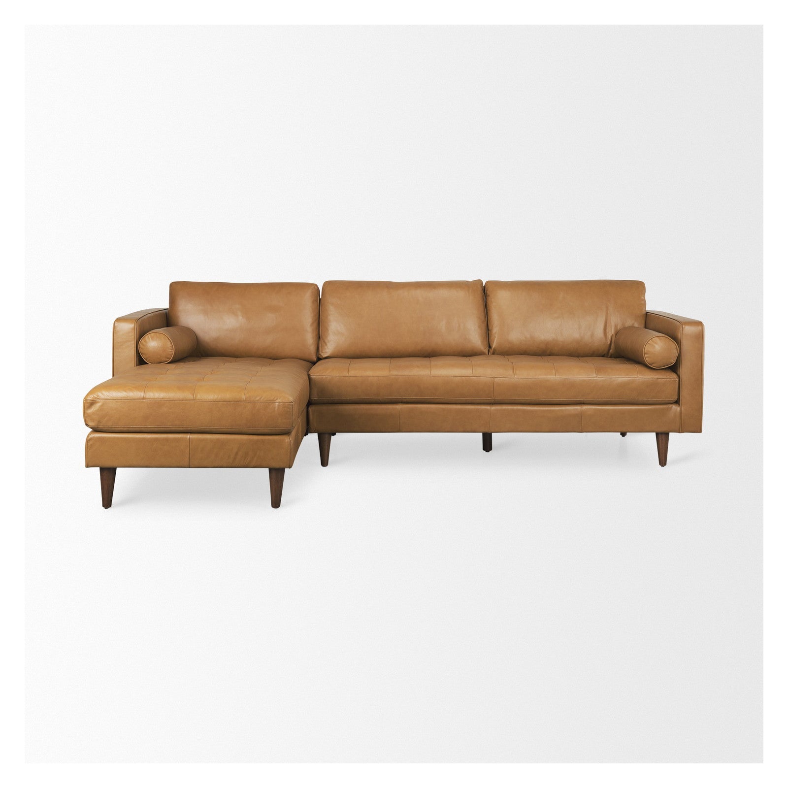 Svend 111.4L x 68.0W x 33.9H Tan Leather Left Chaise Sectional Sofa by Mercana at ZIN Home