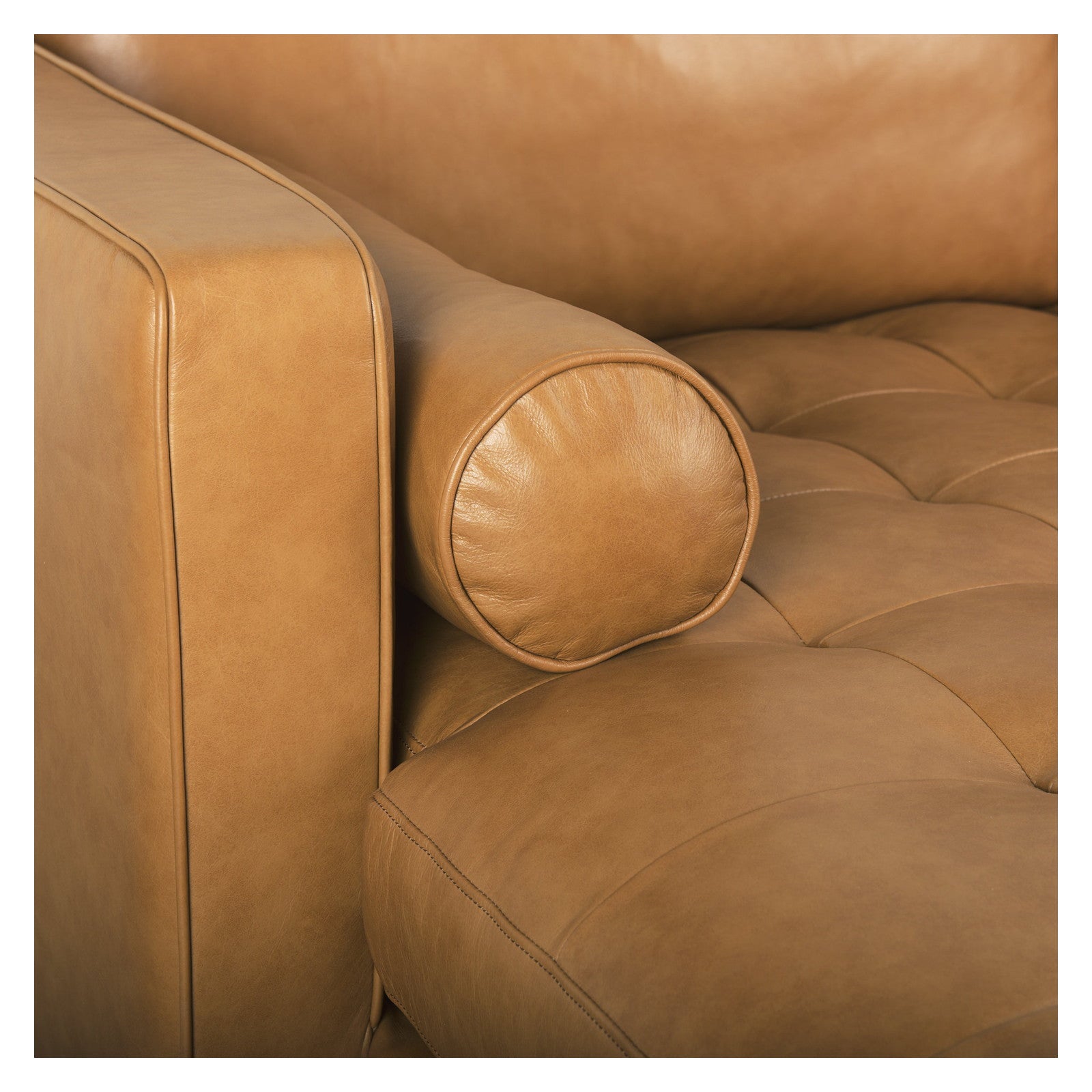 Svend 111.4L x 68.0W x 33.9H Tan Leather Left Chaise Sectional Sofa by Mercana at ZIN Home