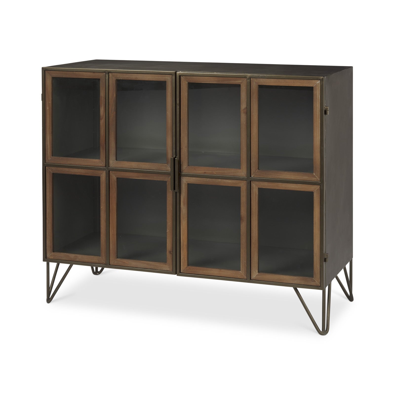 Pandora Dark Brass Metal W/Red Wood 2 Door Accent Cabinet by Mercana at ZIN Home