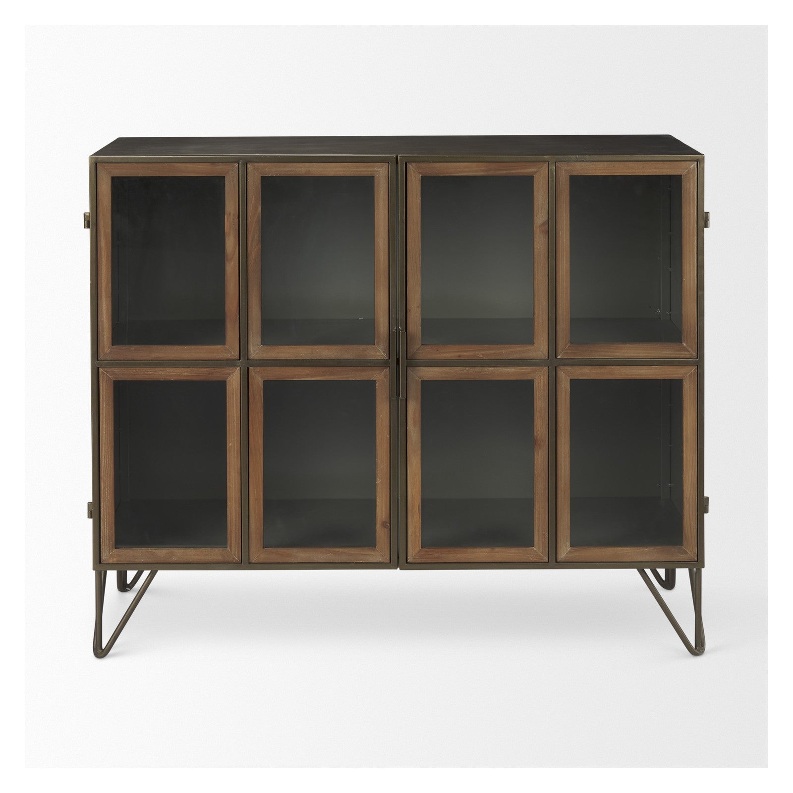 Pandora Dark Brass Metal W/Red Wood 2 Door Accent Cabinet by Mercana at ZIN Home