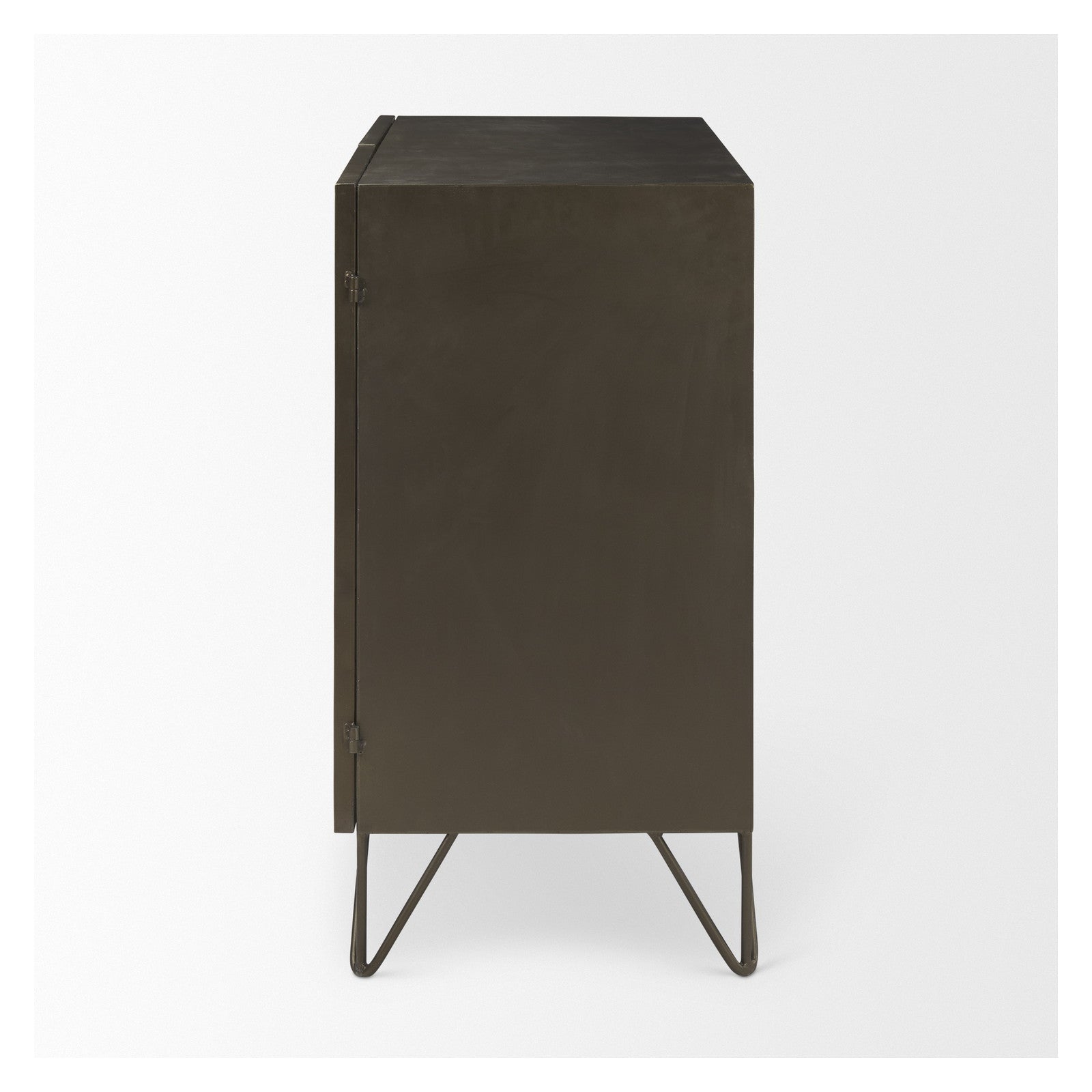 Pandora Dark Brass Metal W/Red Wood 2 Door Accent Cabinet by Mercana at ZIN Home