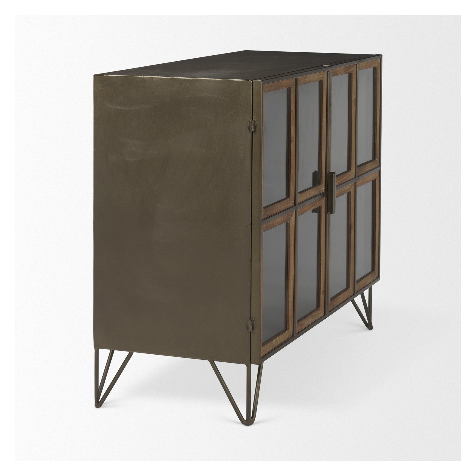 Pandora Dark Brass Metal W/Red Wood 2 Door Accent Cabinet by Mercana at ZIN Home