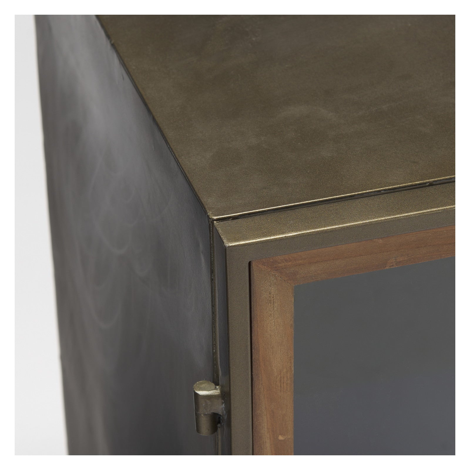 Pandora Dark Brass Metal W/Red Wood 2 Door Accent Cabinet by Mercana at ZIN Home