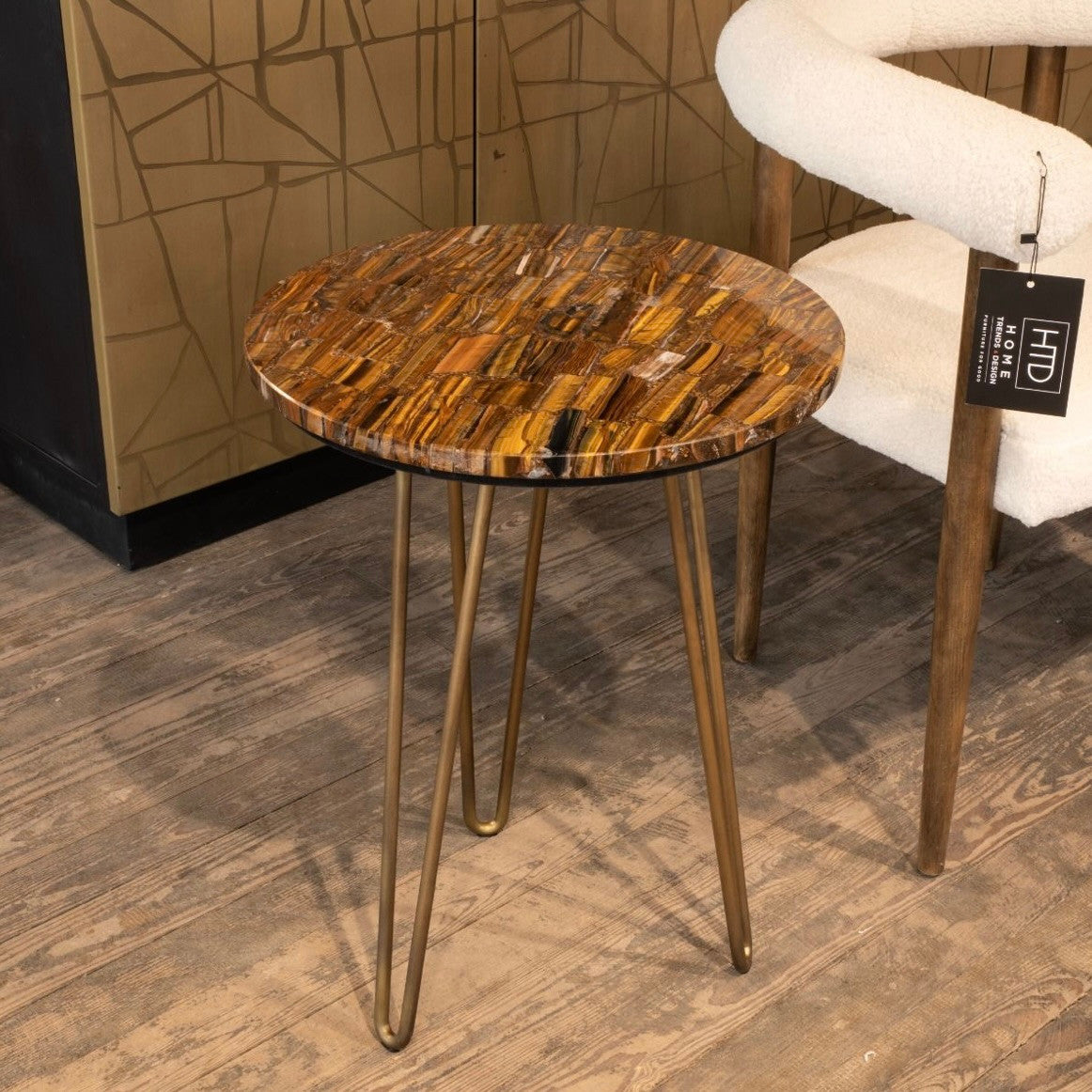 Calico 17" Side Table in Tiger Eye with Iron Base
