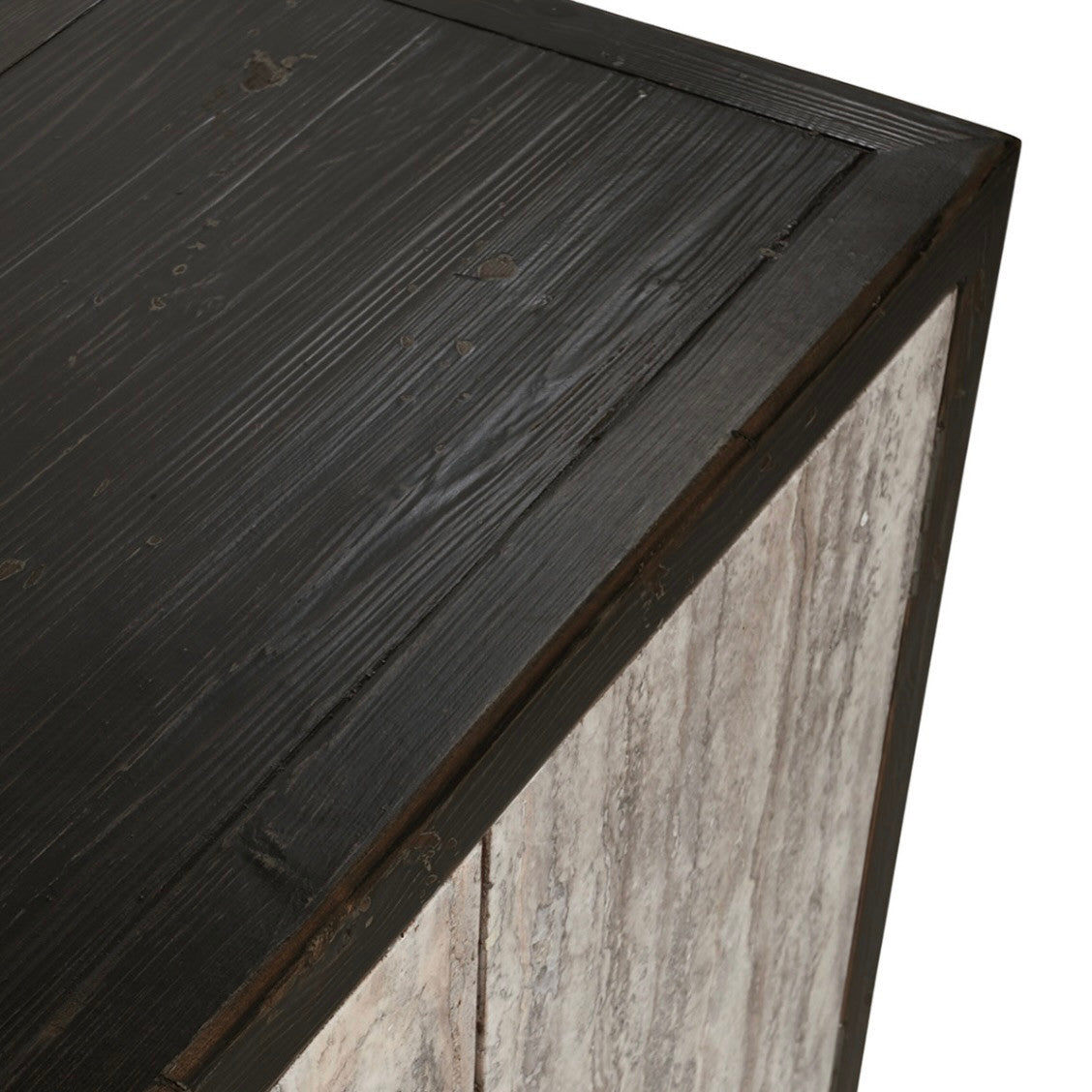 Lisbon 6-Door Reclaimed Wood and Travertine Sideboard 103"