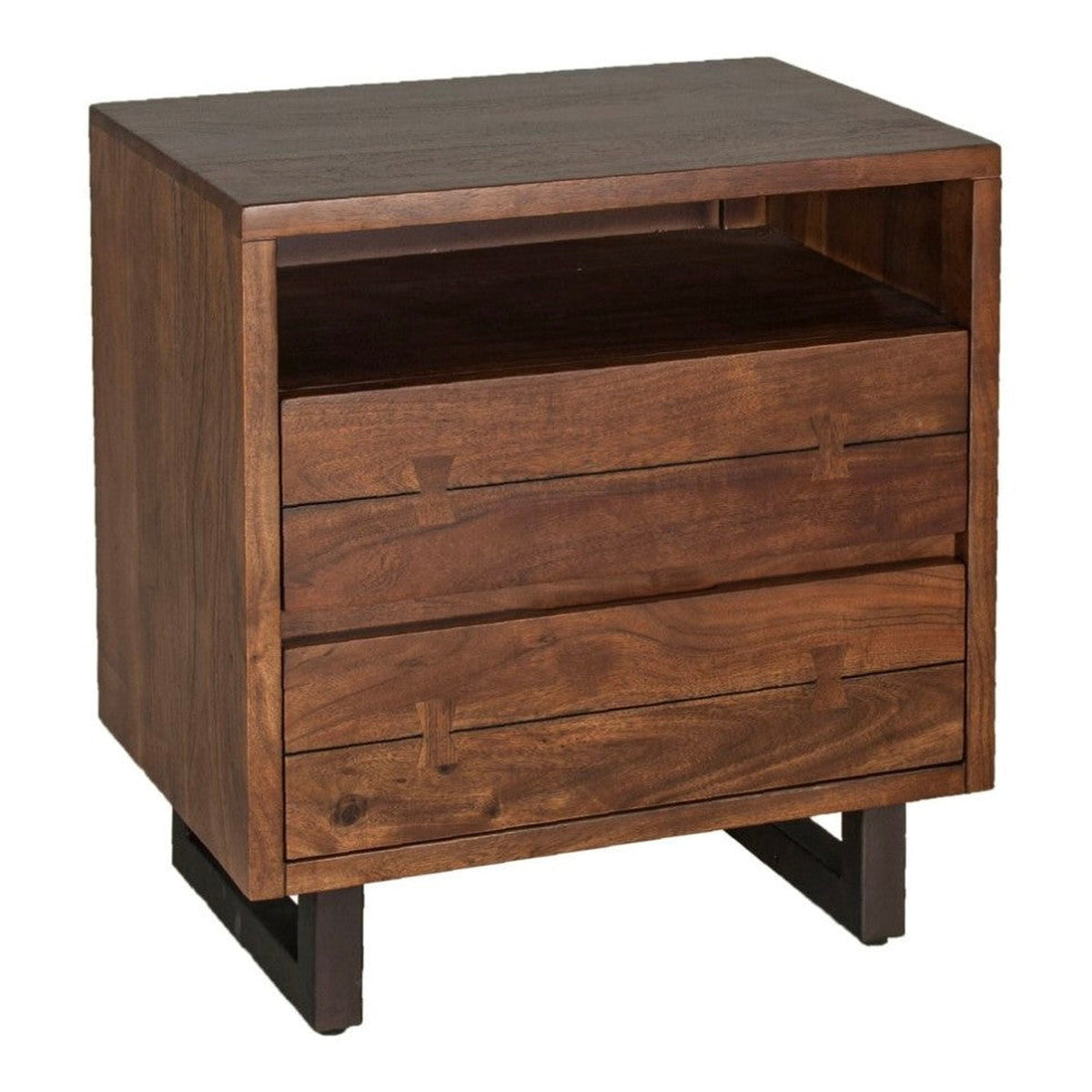 Live Edge Solid Wood & Iron 2-Drawer Nightstand