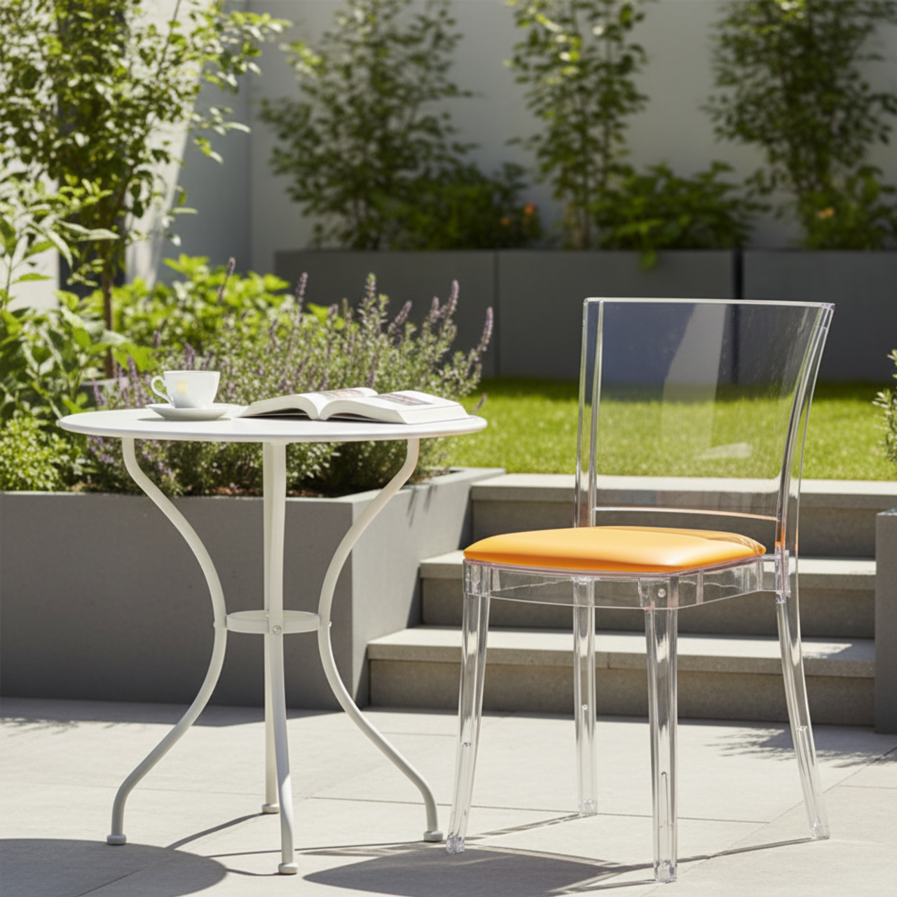 Cristalia Transparent Dining Chair With Yellow Leather Seat