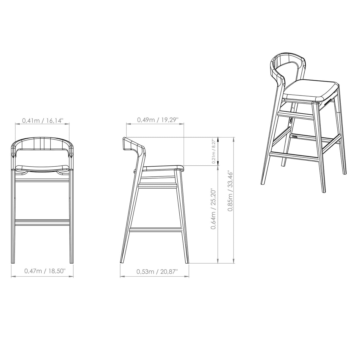 Modern Brazilian Velma Counter Stool Medley Ivory Seat - Nogal Frame by Urbia - detail 7