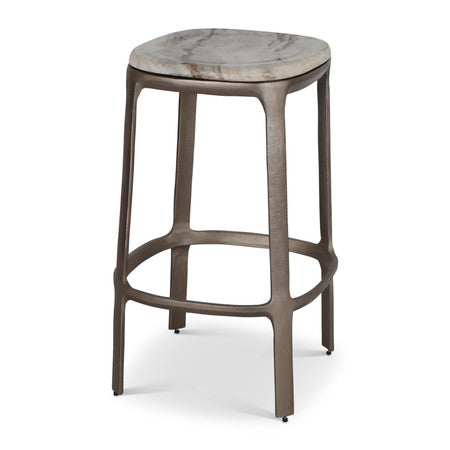 Marbelle Alfie Marble Counter Stool - Toronto Sand/Antique Nickel Finish