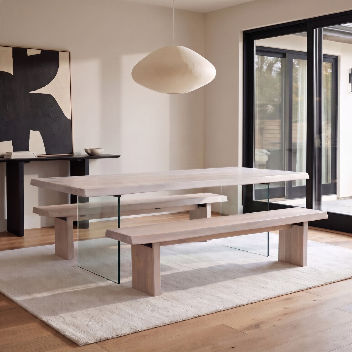 Brooks Dining Table Glass Base 40" x 92" White Wash Top - Clear Glass Base by Urbia - detail 5