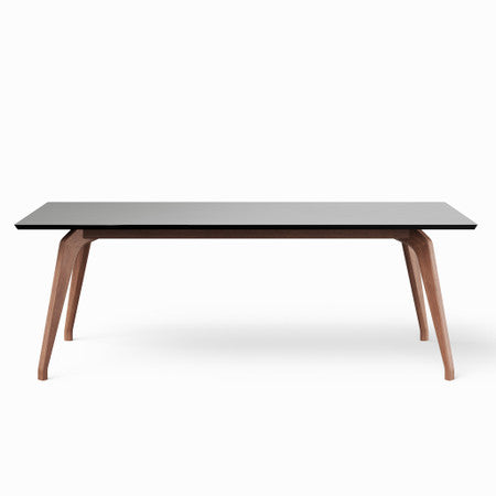 Modern Brazilian Giane Dining Table Nogal Base Black Top 86.5"W x 43.5"D x 30"H