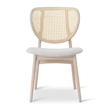 Modern Brazilian Joelma Cane Side Chair Bouclé Crafted Glaze Seat Nevoa Frame - Natural Cane Webbing