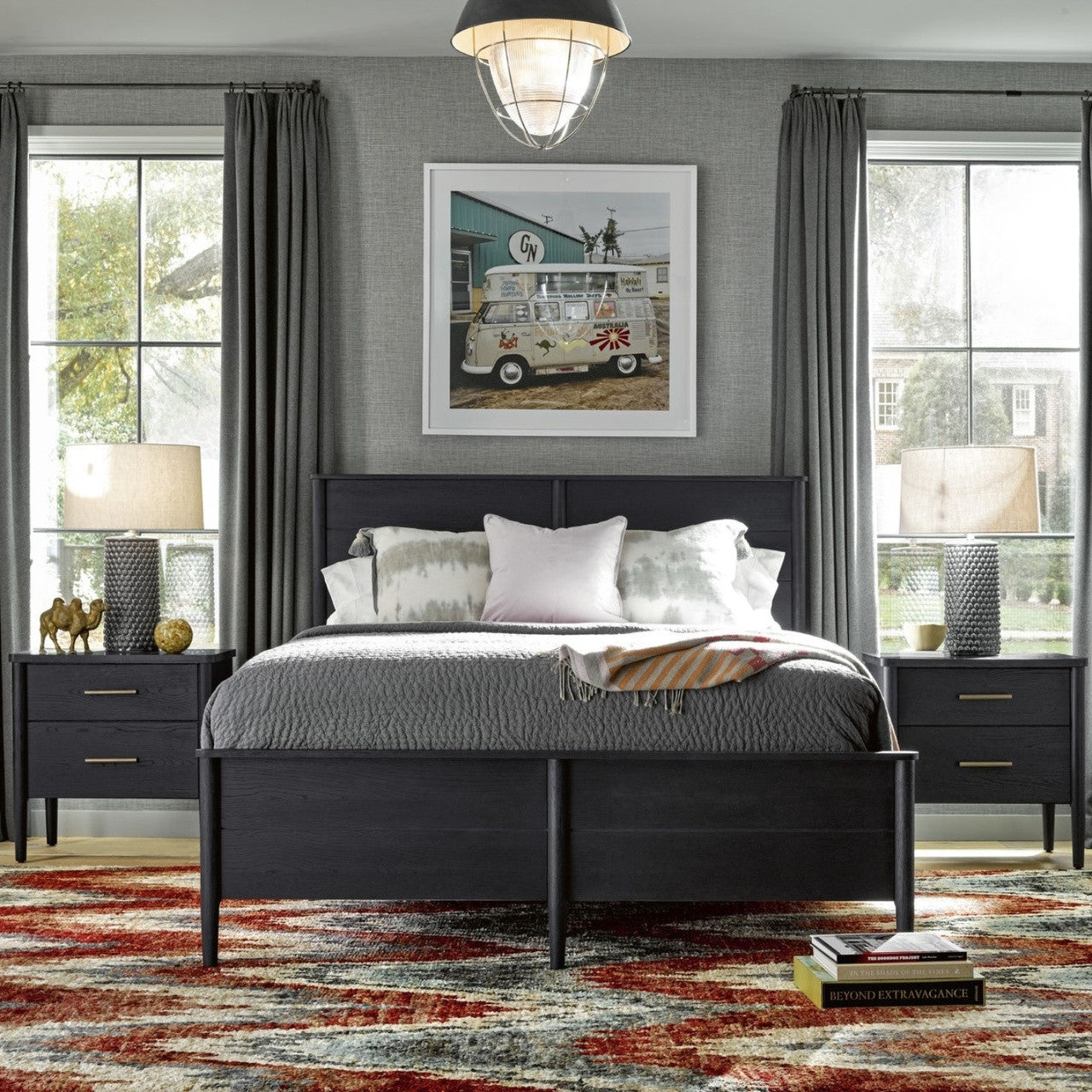 Langley Black Wooden Queen Size Panel Bed Frame