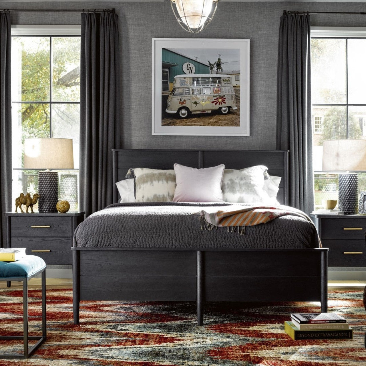 Langley Black Wooden Queen Size Panel Bed | Zin Home – zinhome