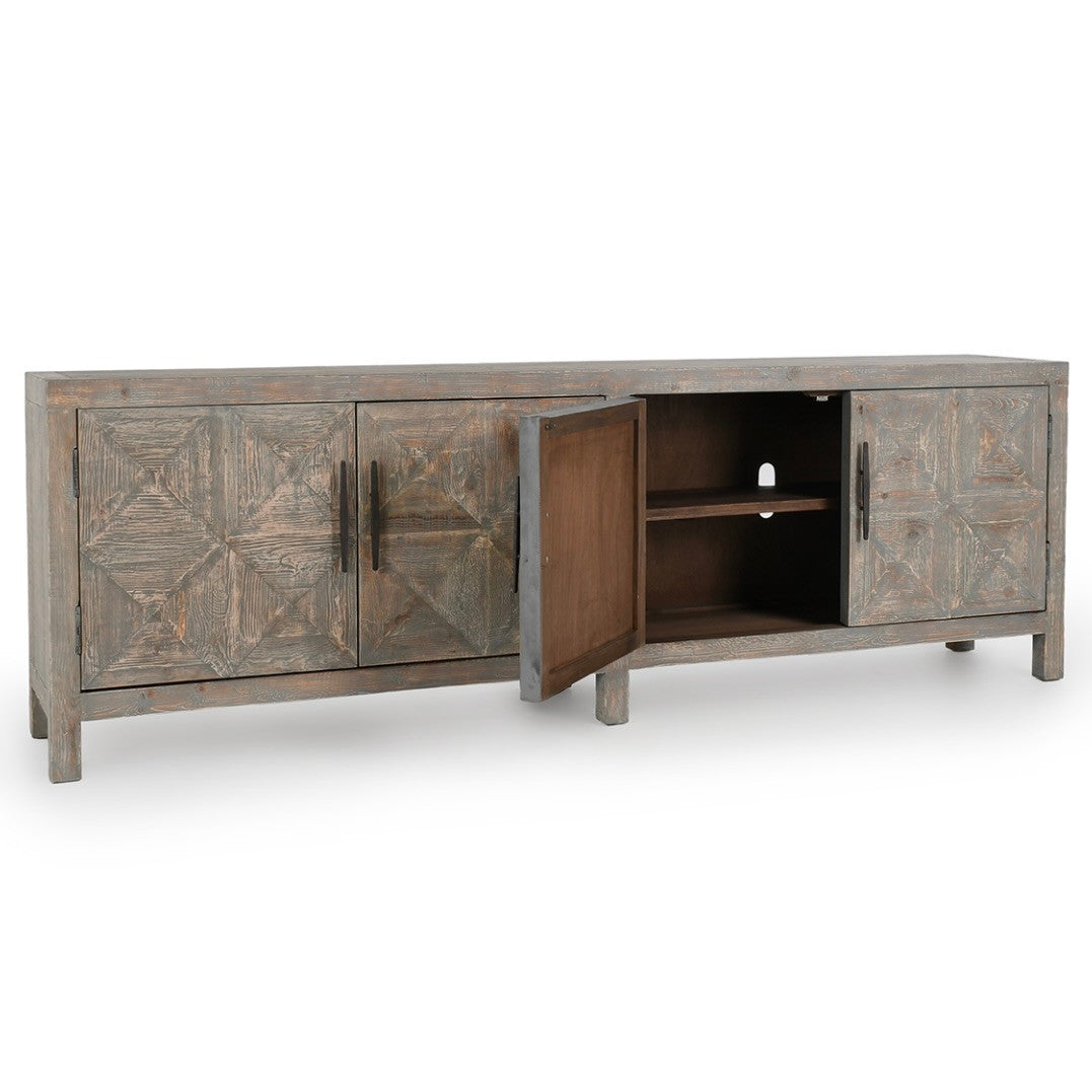 Spanish Farmhouse Reclaimed Wood 4 Door Sideboard 103" in Antique Blue