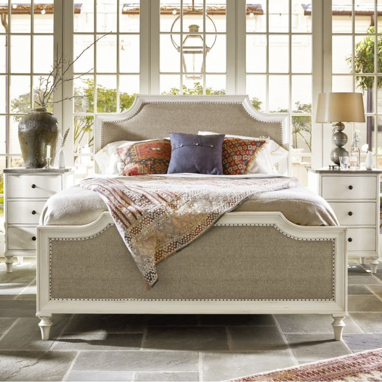 French Coastal White Upholstered Bedroom