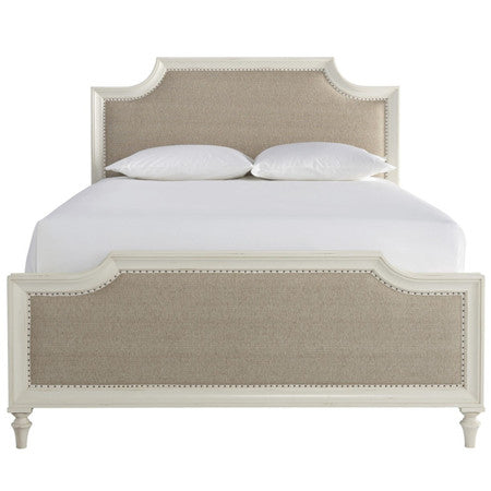 French Coastal White Upholstered King Bed Frame